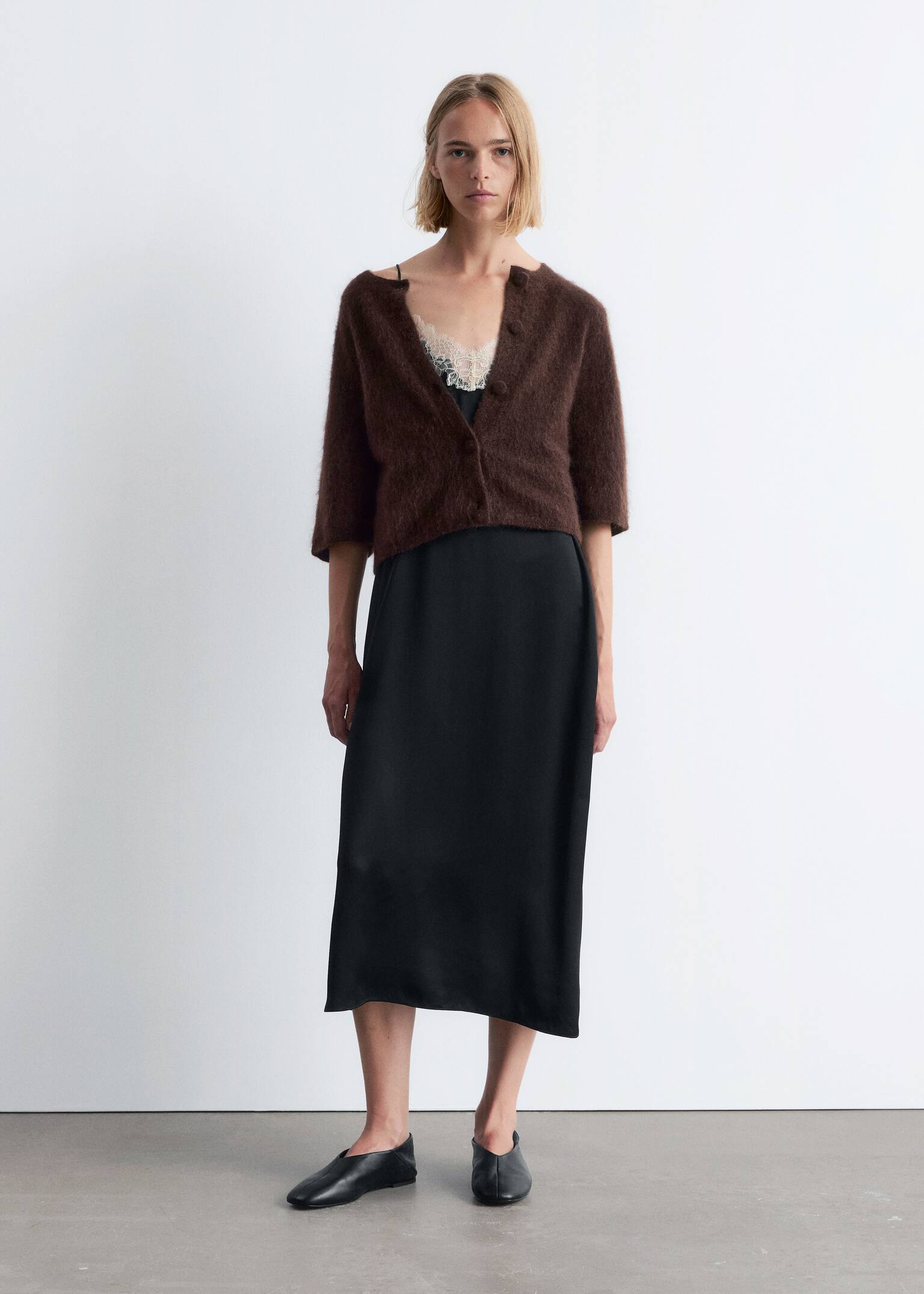Strickjacke aus Mohair-Mix - Dunkelbraun/Dunkelblau - 1