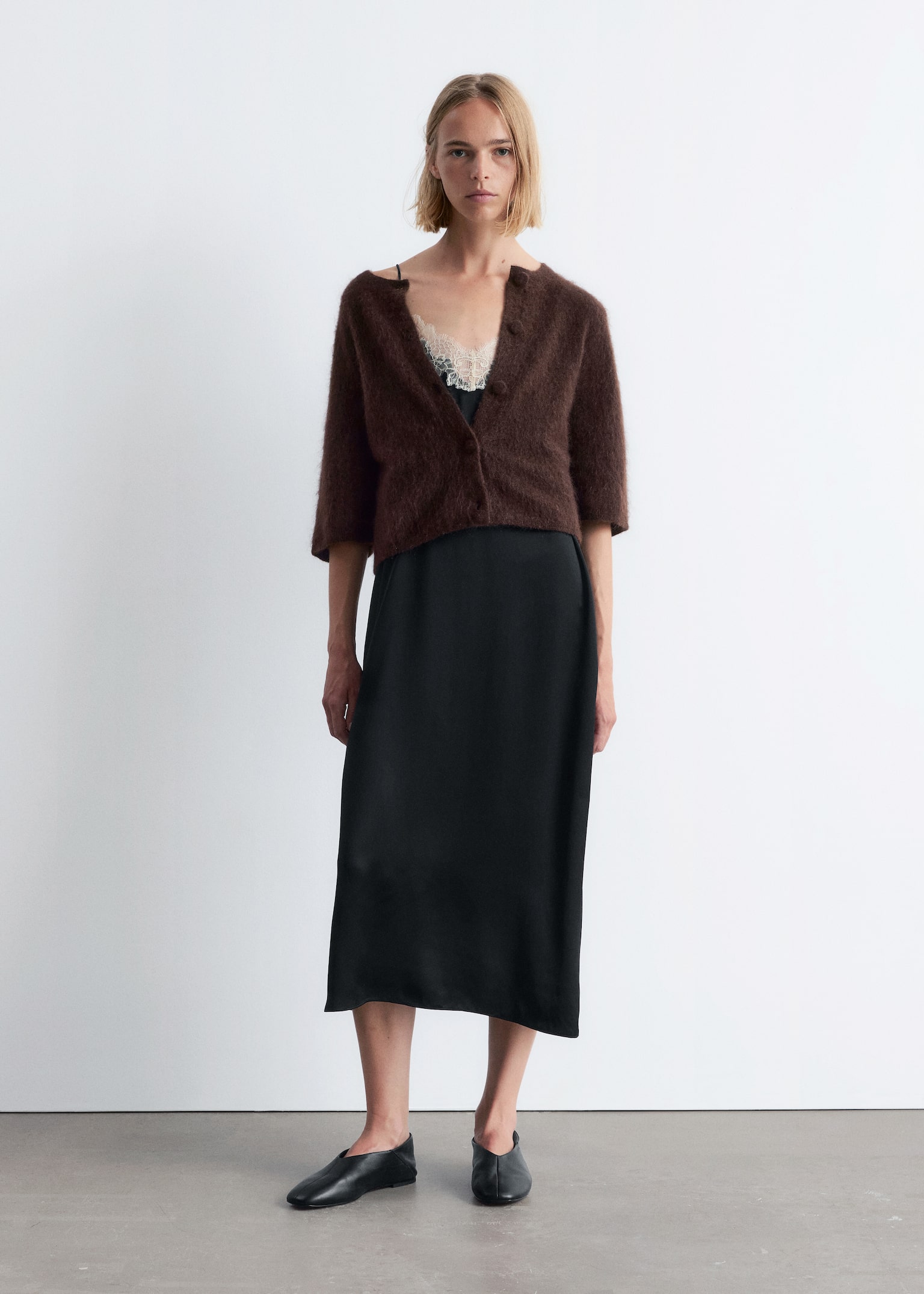 Knitted Mohair-Blend Cardigan - Dark Brown/Dark Blue/Beige