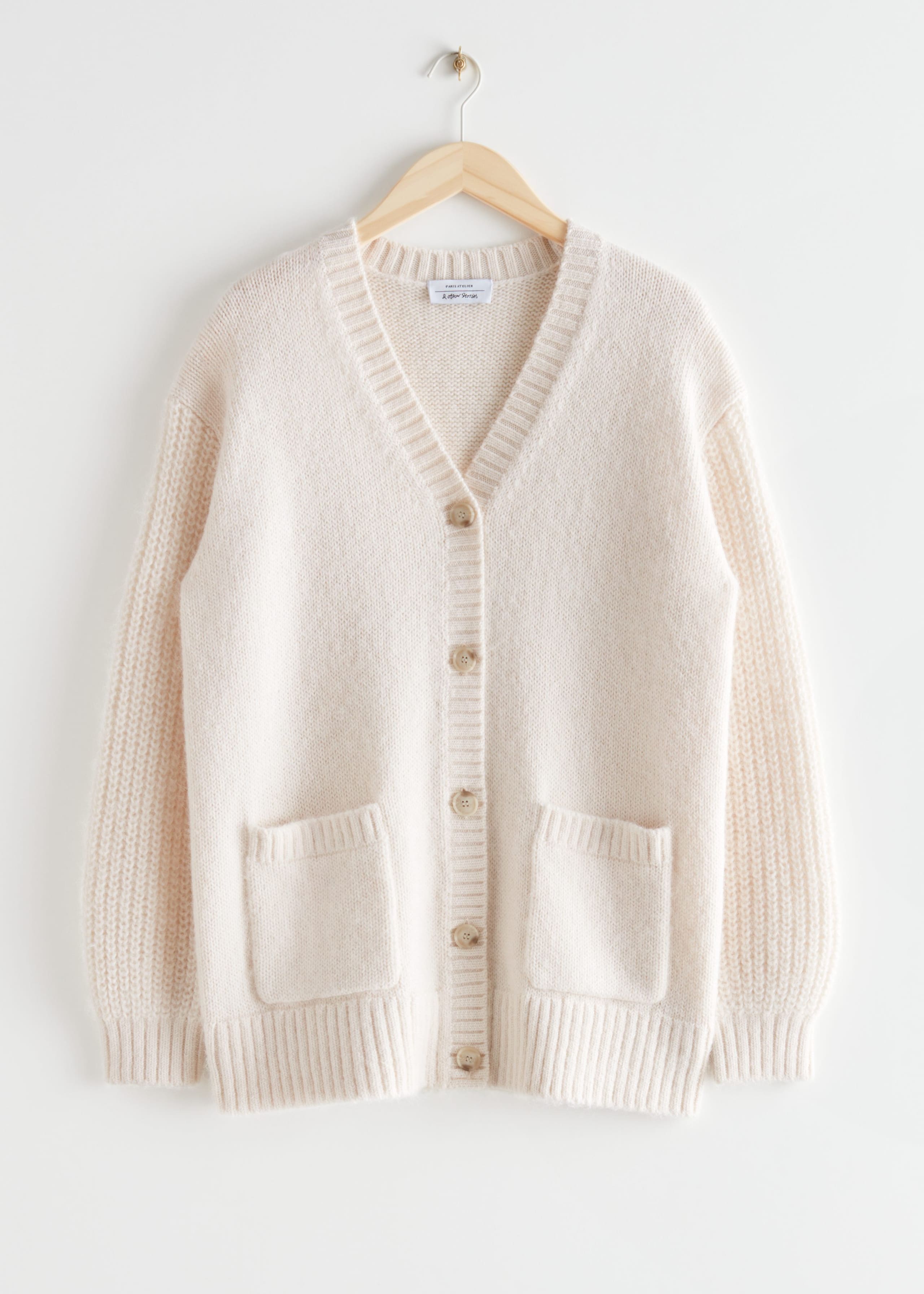 Oversized Wool Knit Cardigan - Cream - Still Life