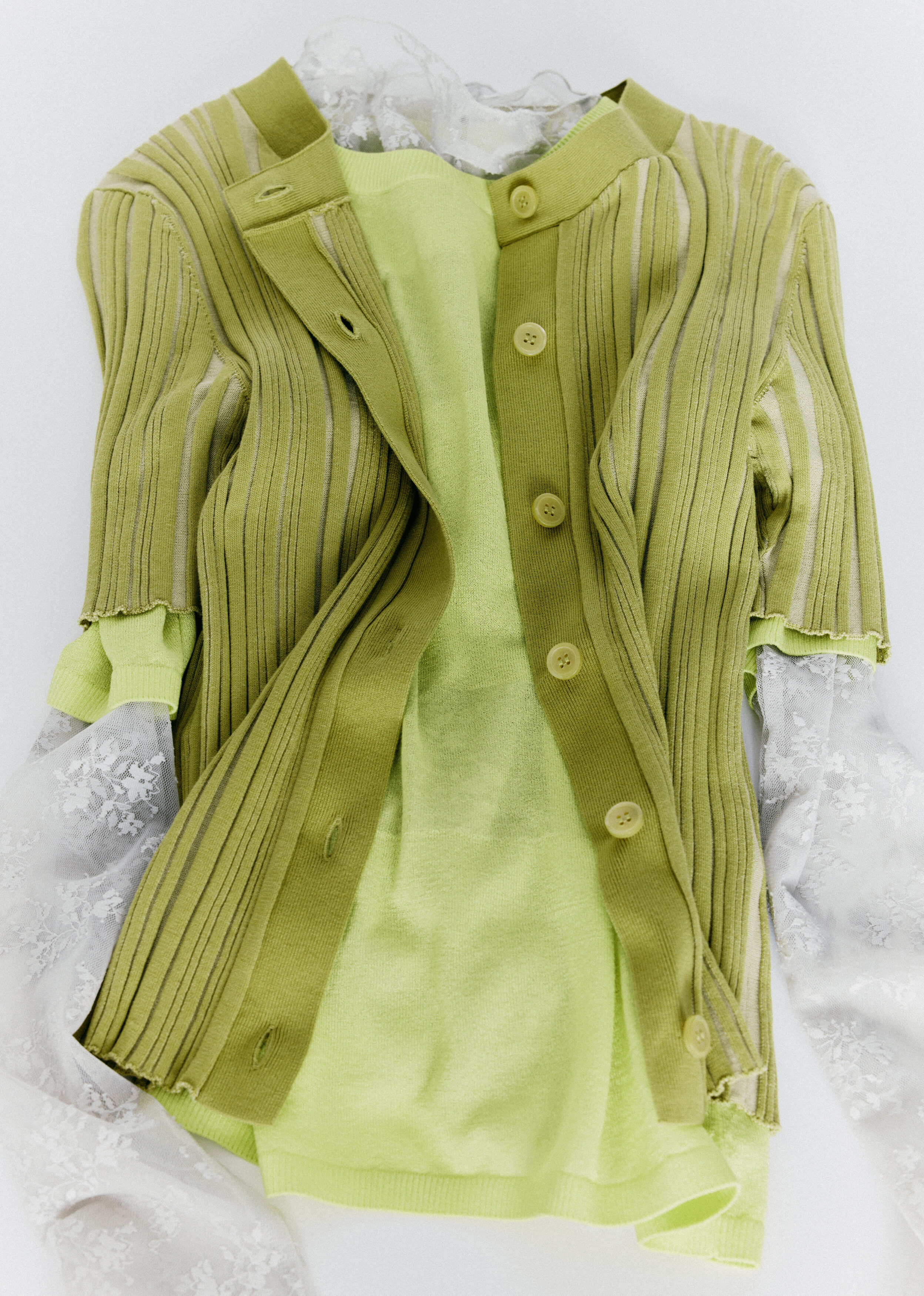 Short-Sleeve Rib-Knit Cardigan - Chartreuse - & Other Stories US