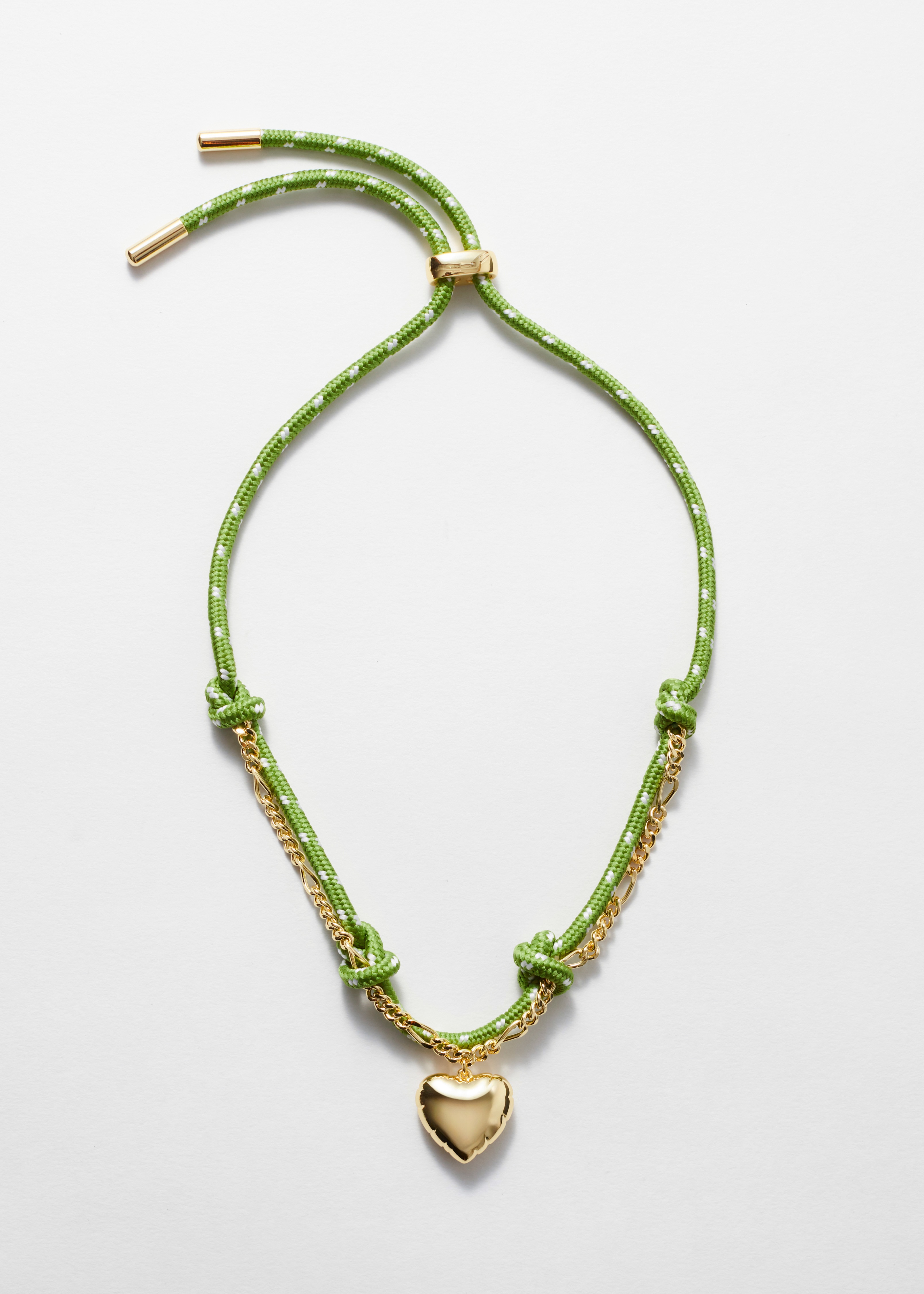 Ketting met hartvormige hanger en koord - Green/Gold