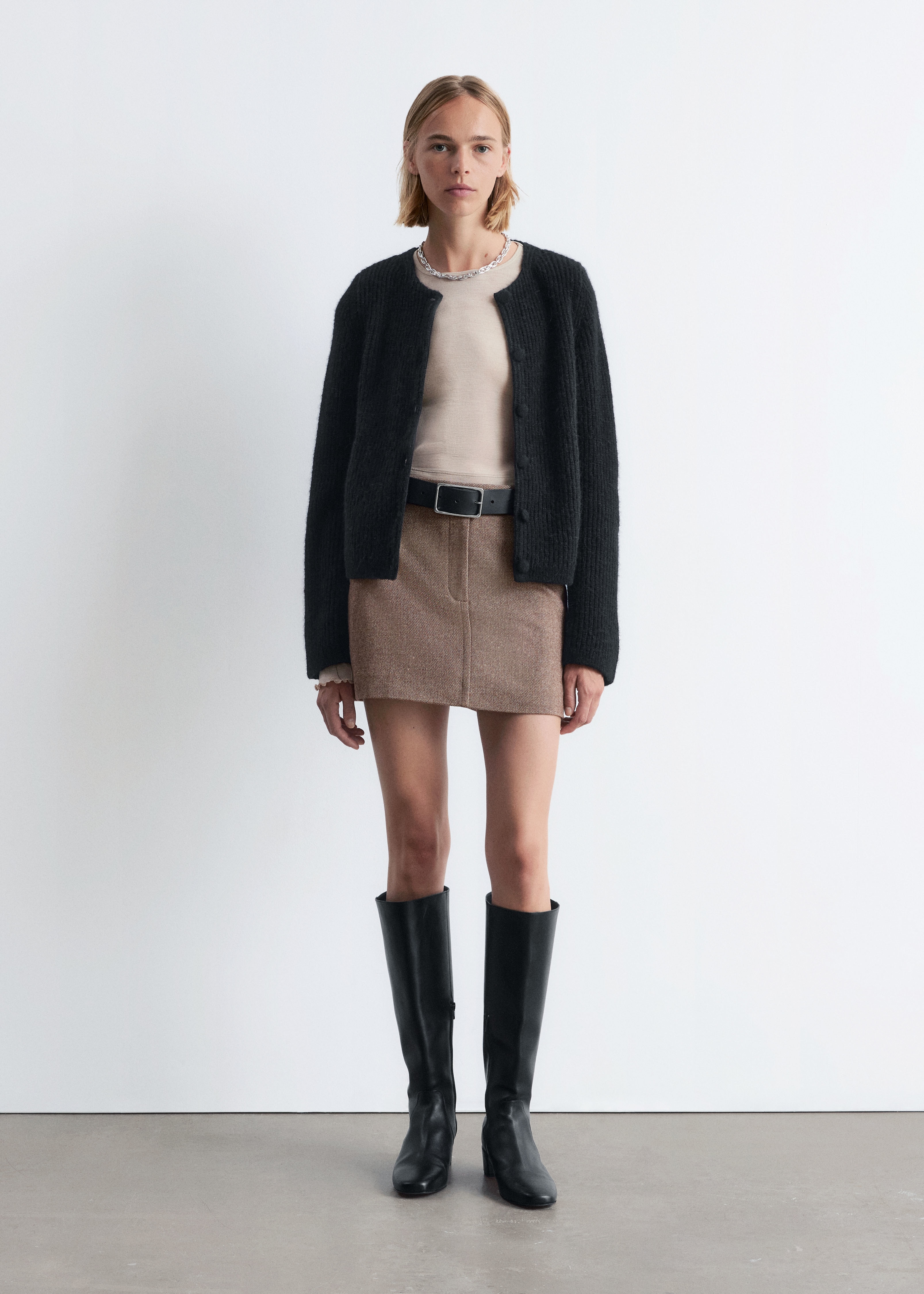 Cardigan en maille côtelée - Noir/Violet foncé/Taupe