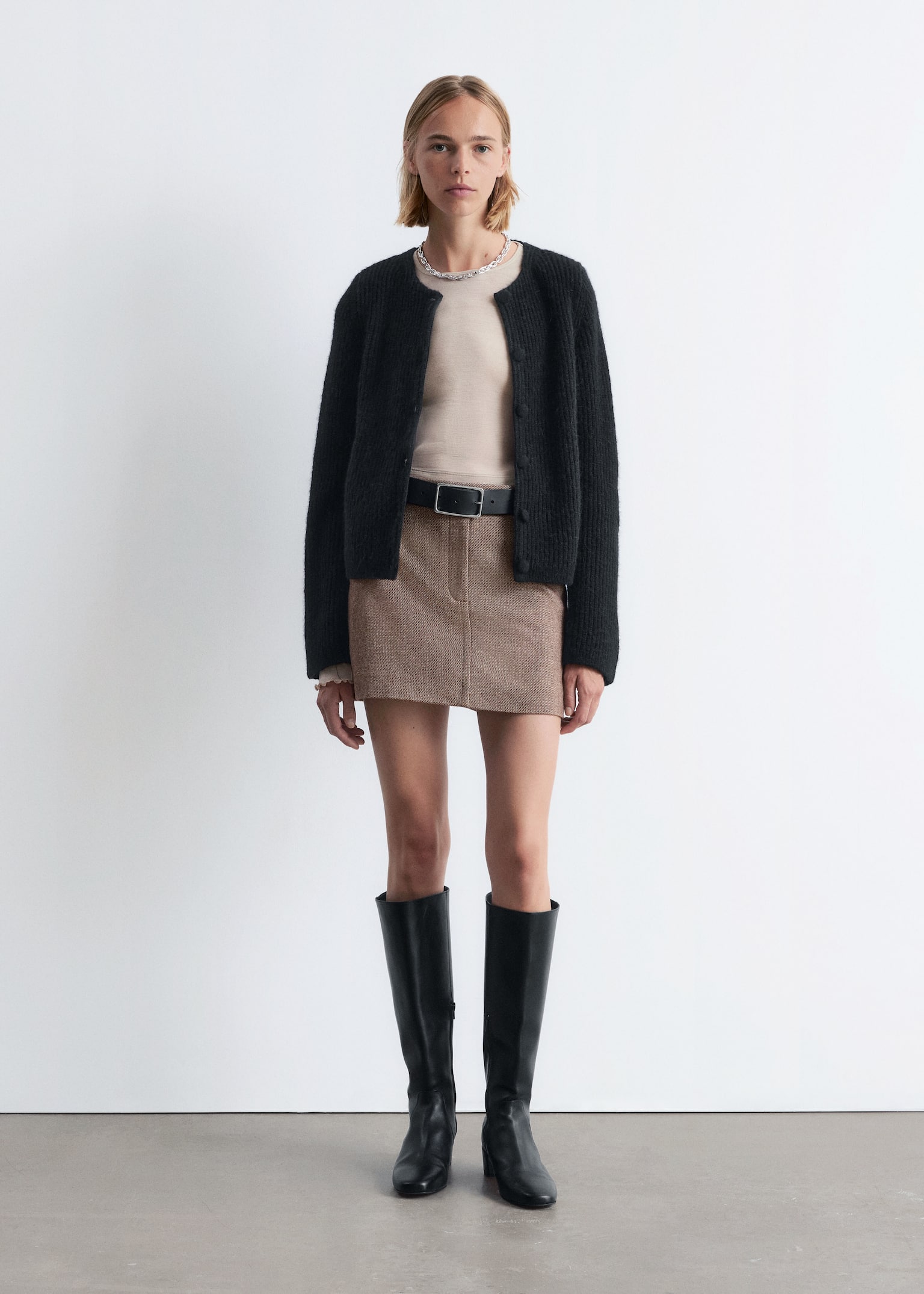 Rib-Knit Cardigan - Black/Dark Purple