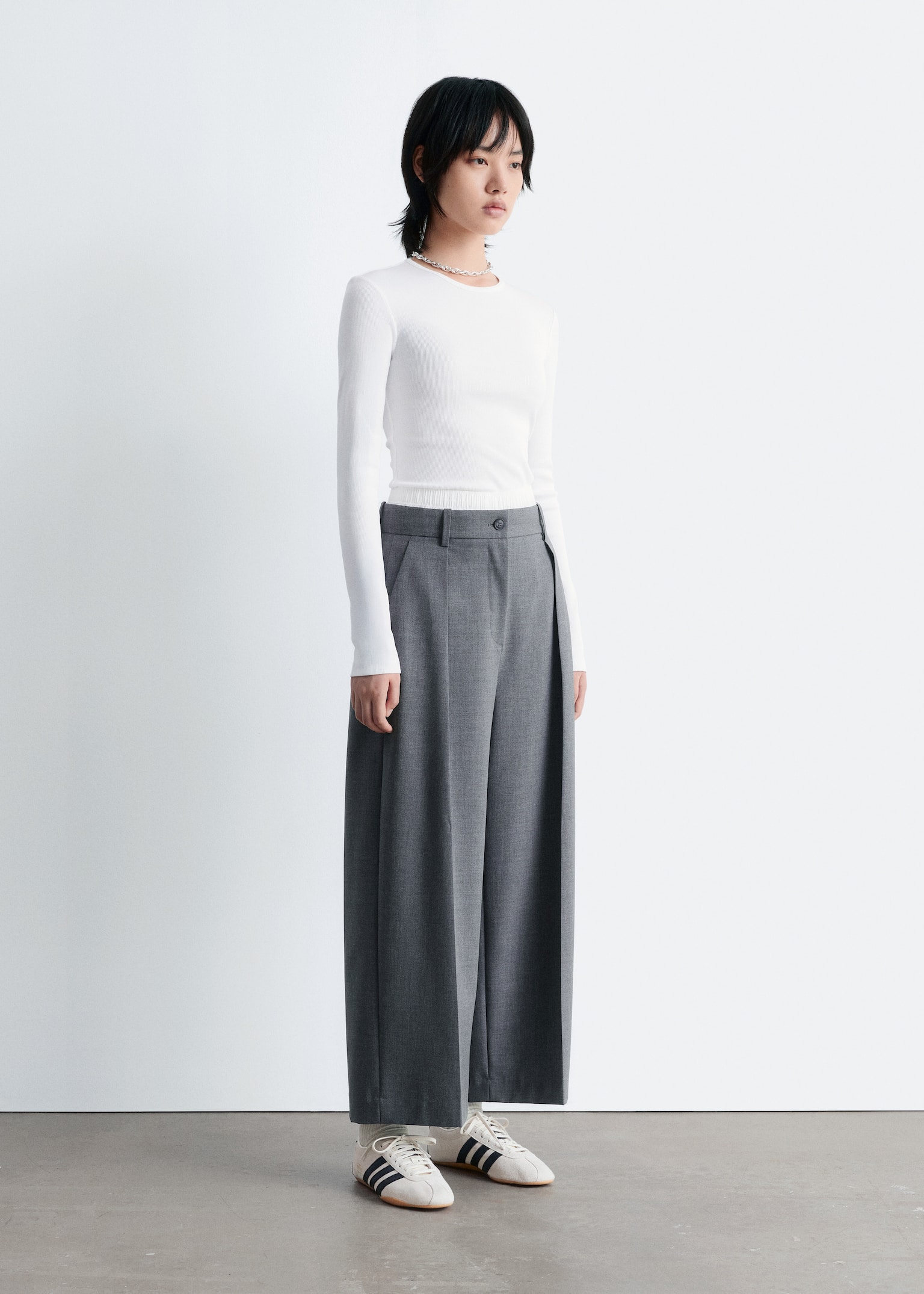 Top w prążki z długim rękawem - Biały/Black - 6