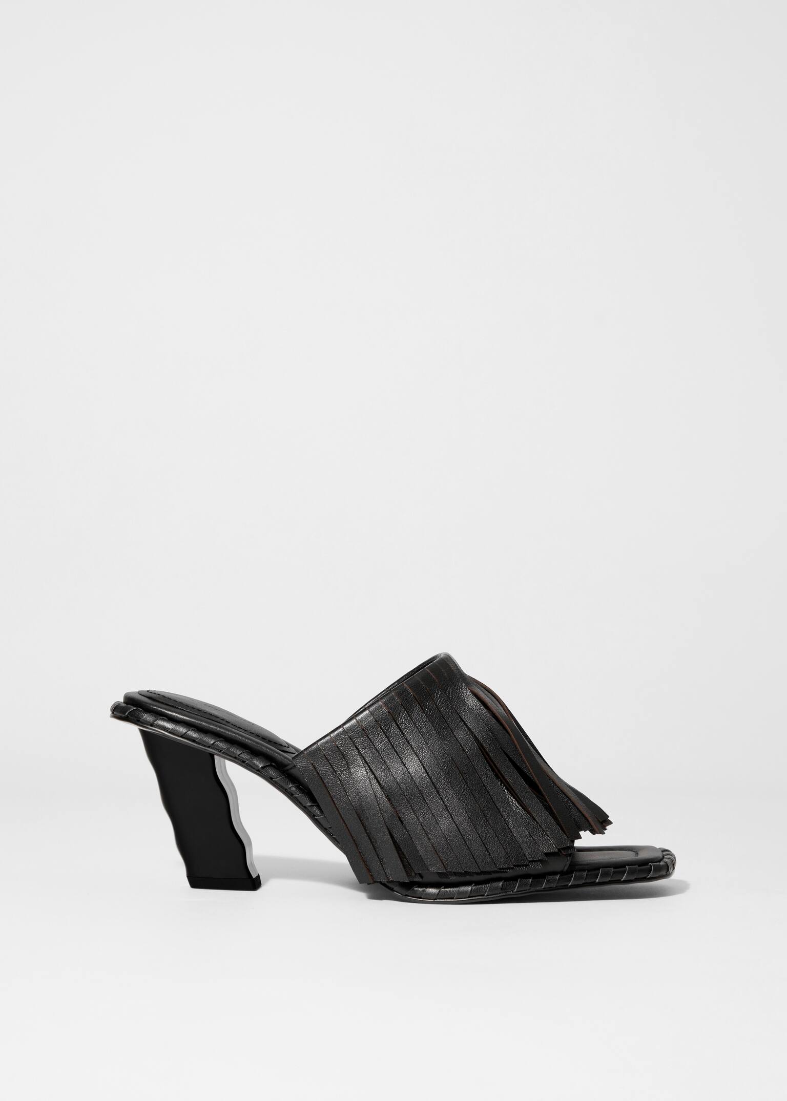 Mules de piel con flecos - Negro