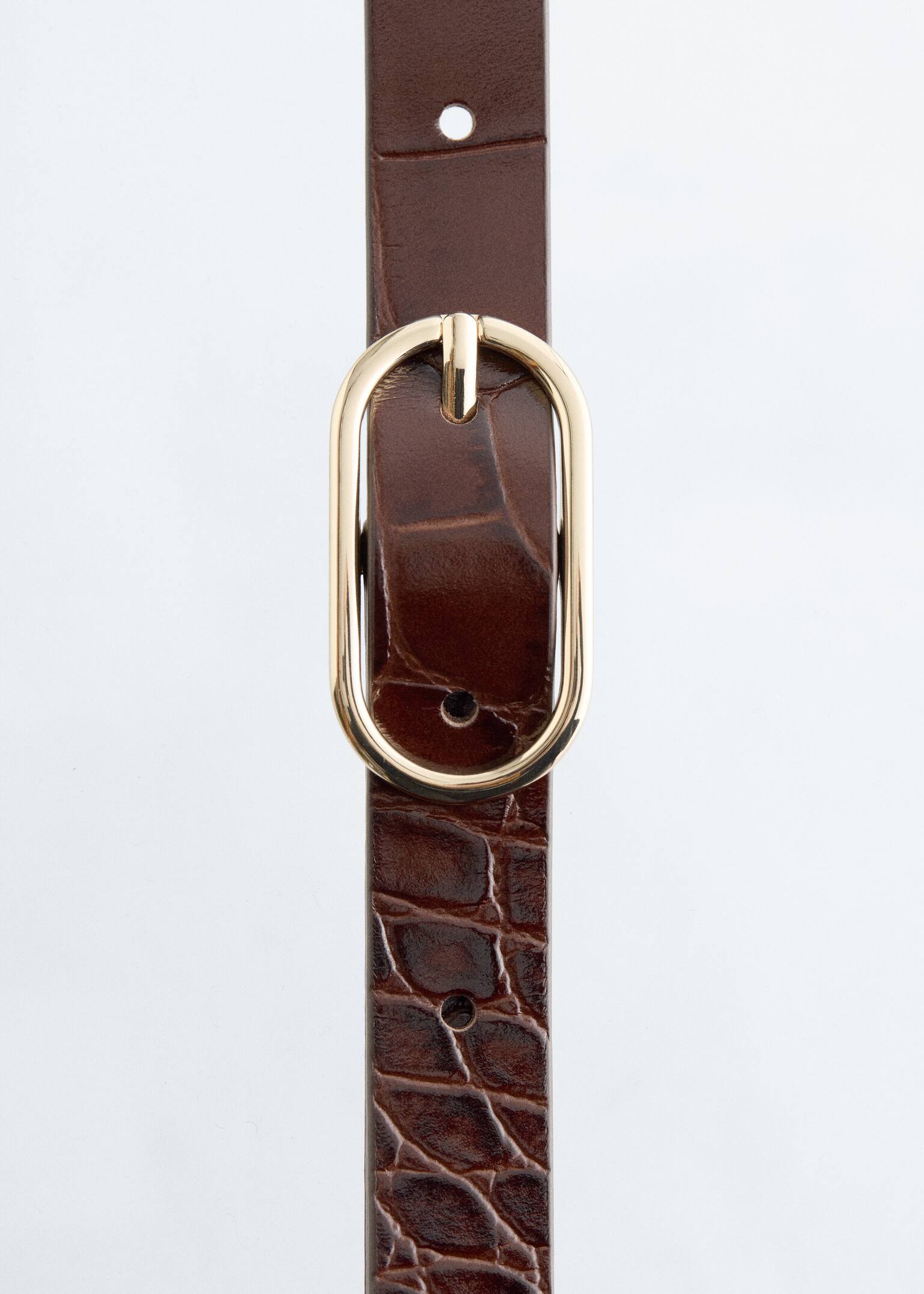 Schmaler Ledergürtel - Dunkelbraun/Krokooptik - 3