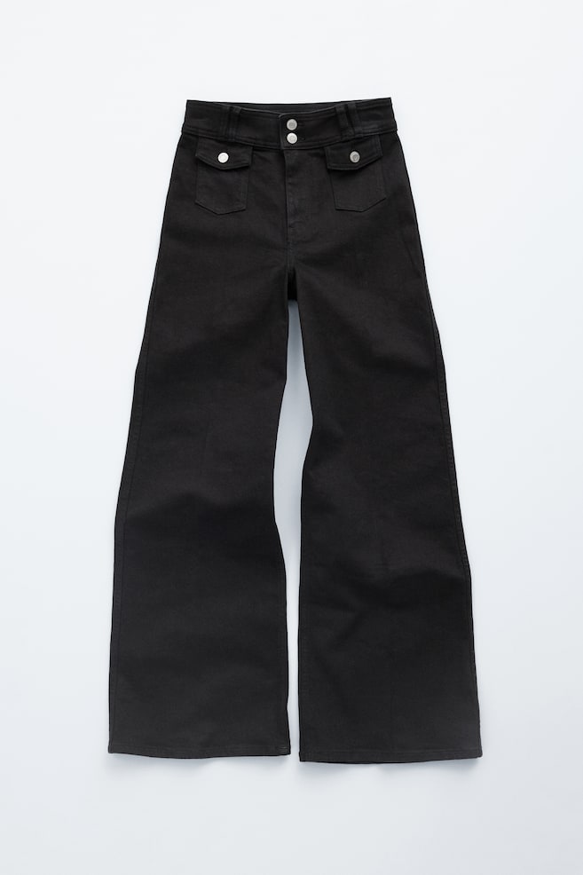 Press-Crease Flared Jeans - Black/Washed Mid Blue - 1