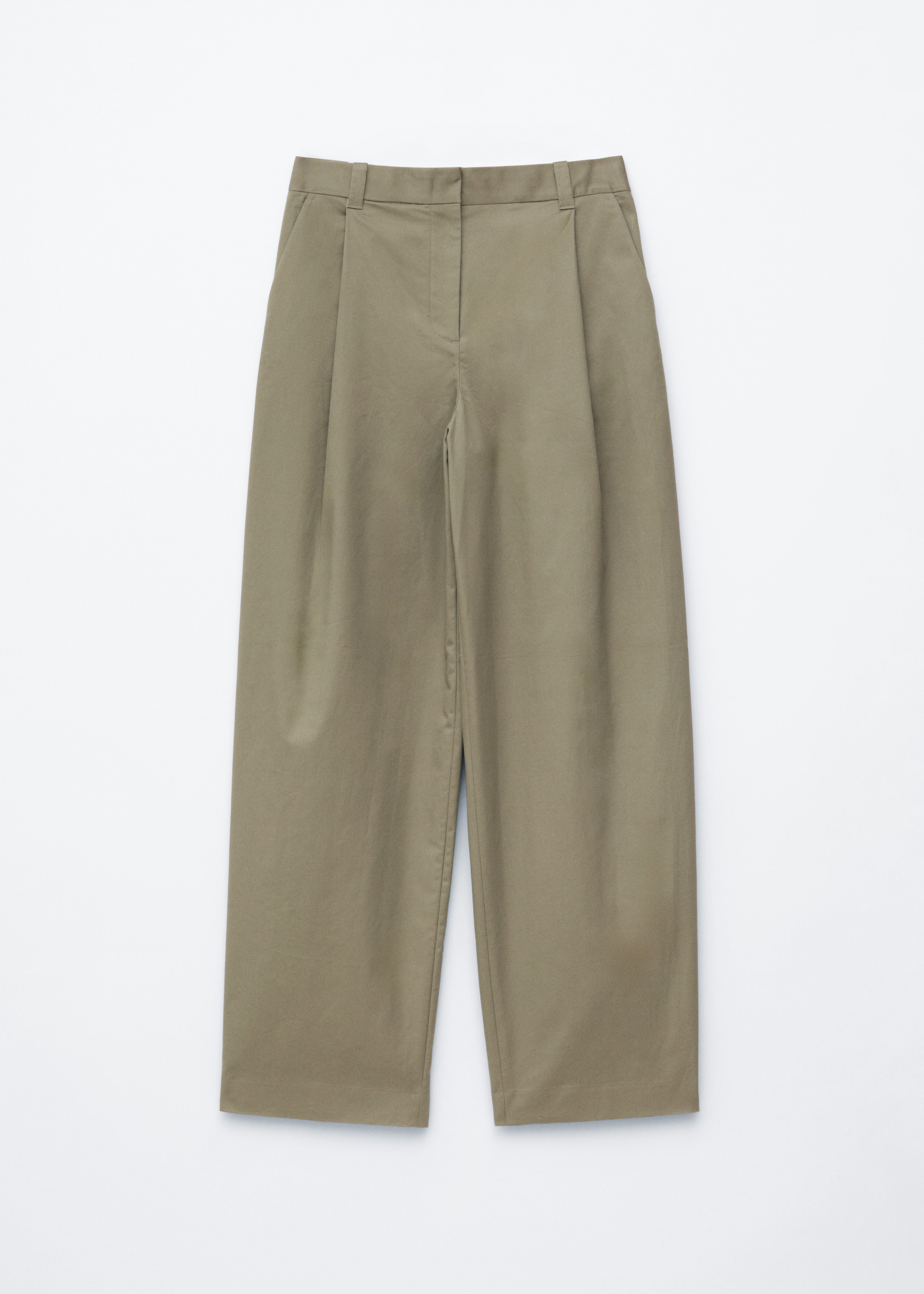 Pantalones de algodón plisados - Verde caqui/Beige