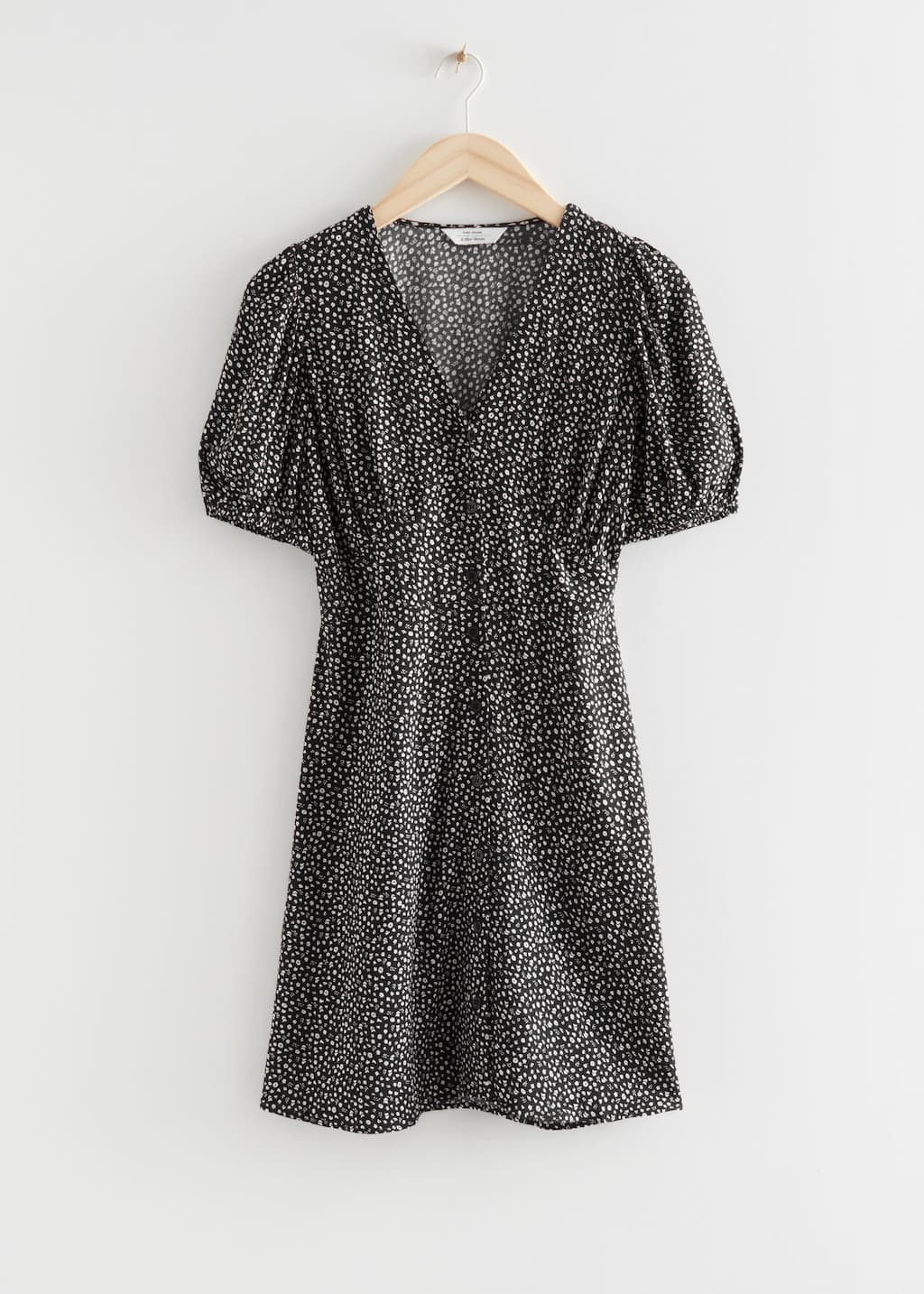 Printed Buttoned Mini Dress - Black Print - Still Life