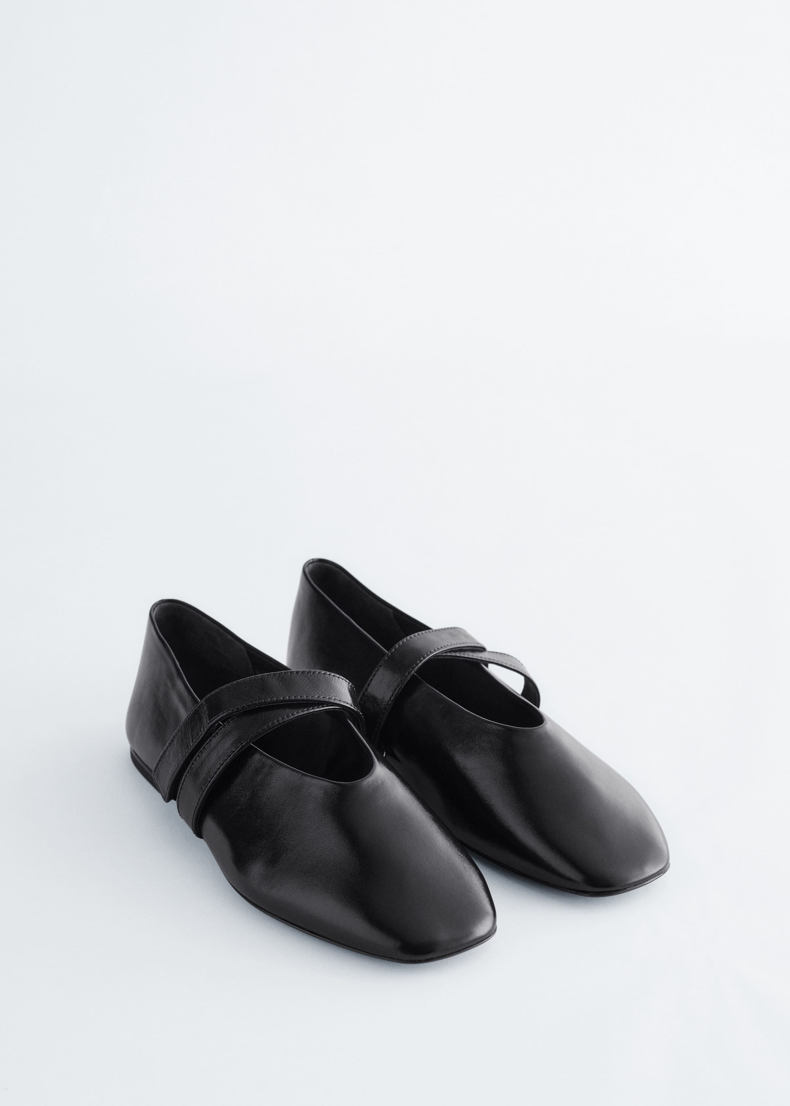 Cross-Strap Leather Ballet Flats - Black Leather - Still Life