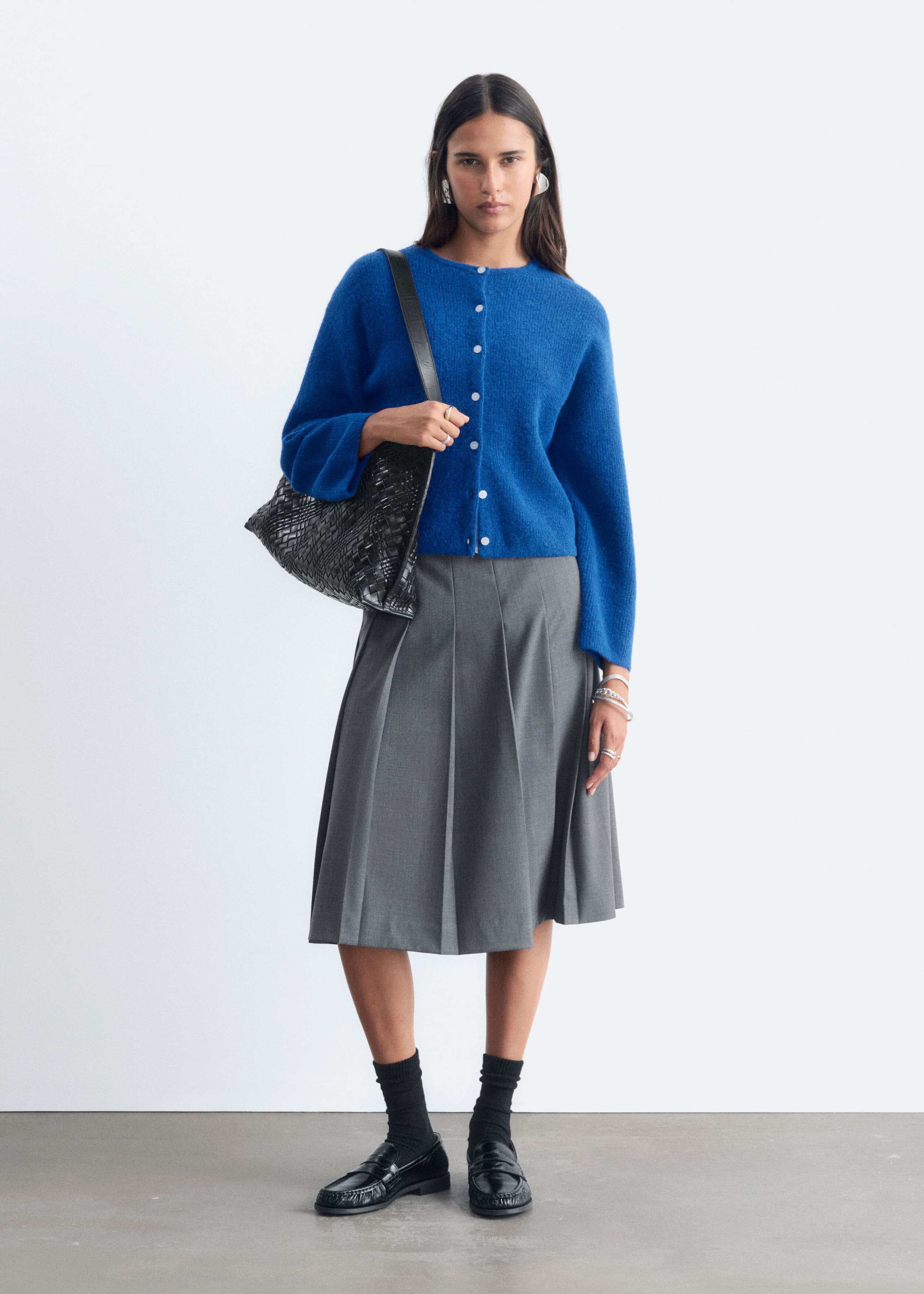 Alpaca-Blend Knitted Cardigan - Bright Blue - Lookbook
