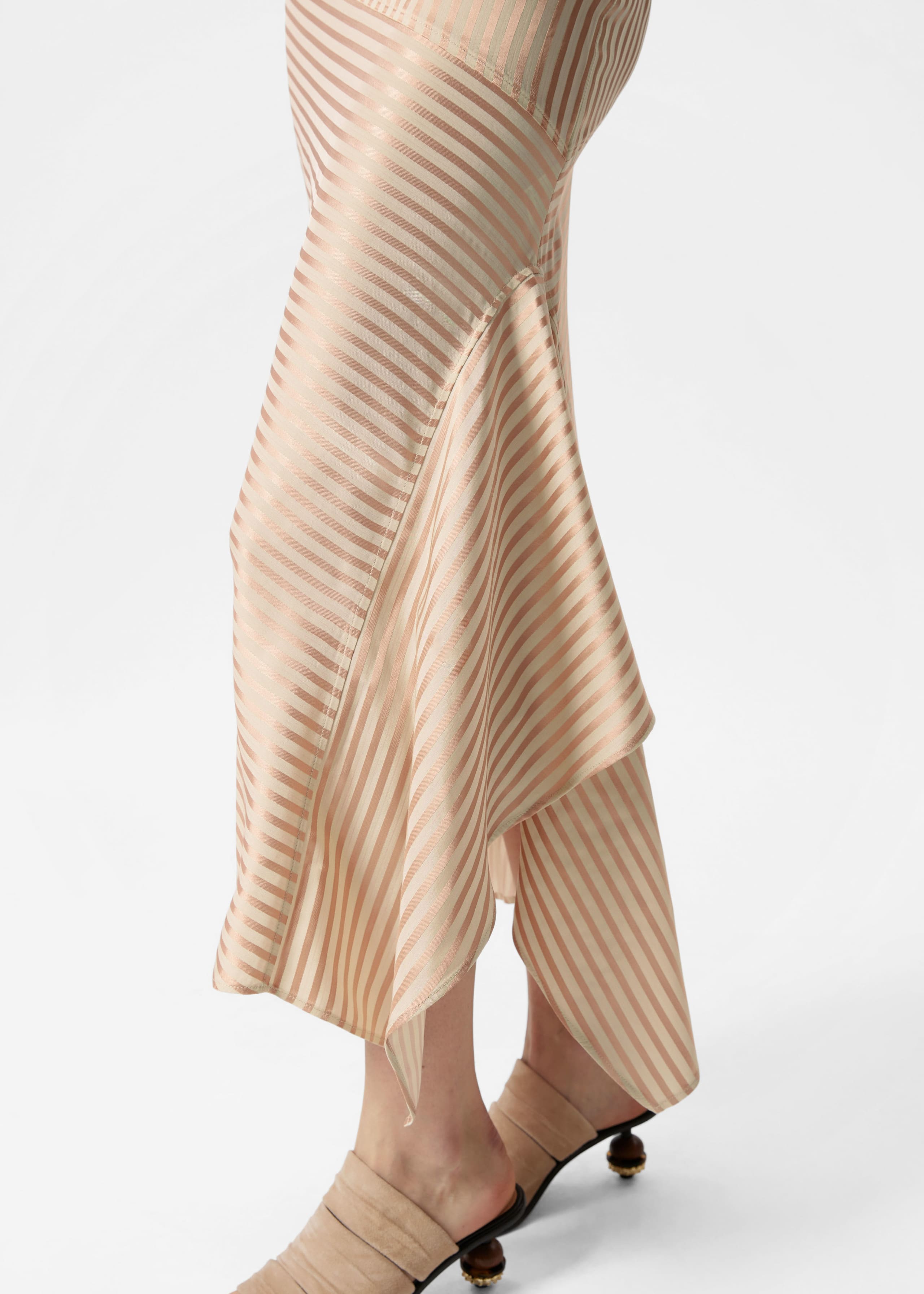 Flounced Pencil Midi Skirt - Beige/Pink - Lookbook