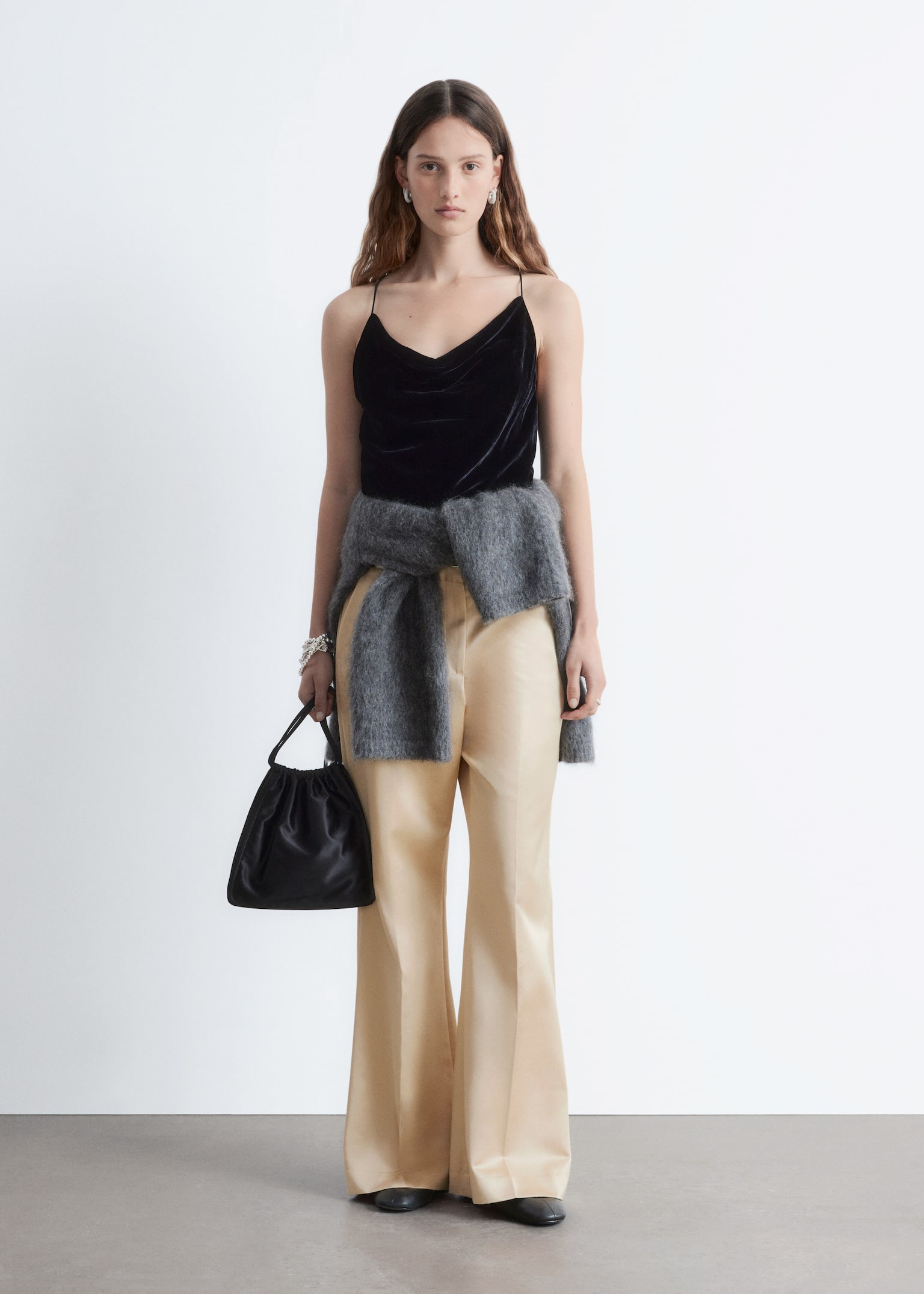 Trapéz Vasalásvonalas Nadrág - Bézs/Fekete - 2