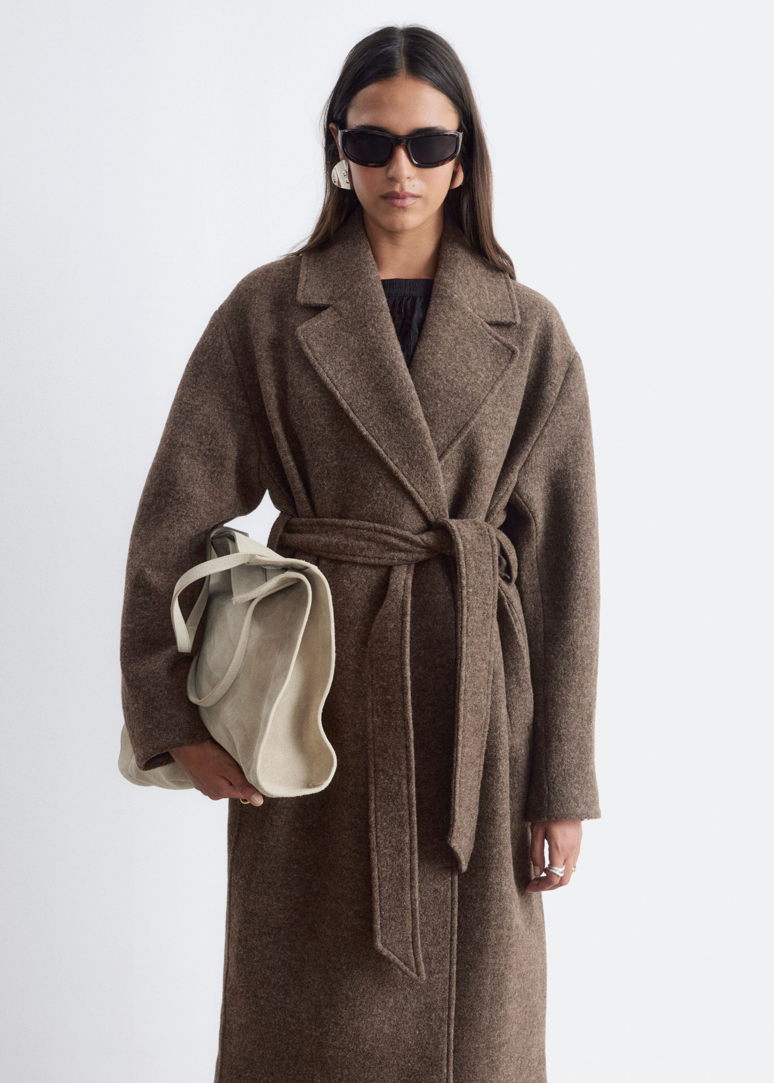 Voluminous Belted Wool Coat - Dark Mole Melange - Still Life