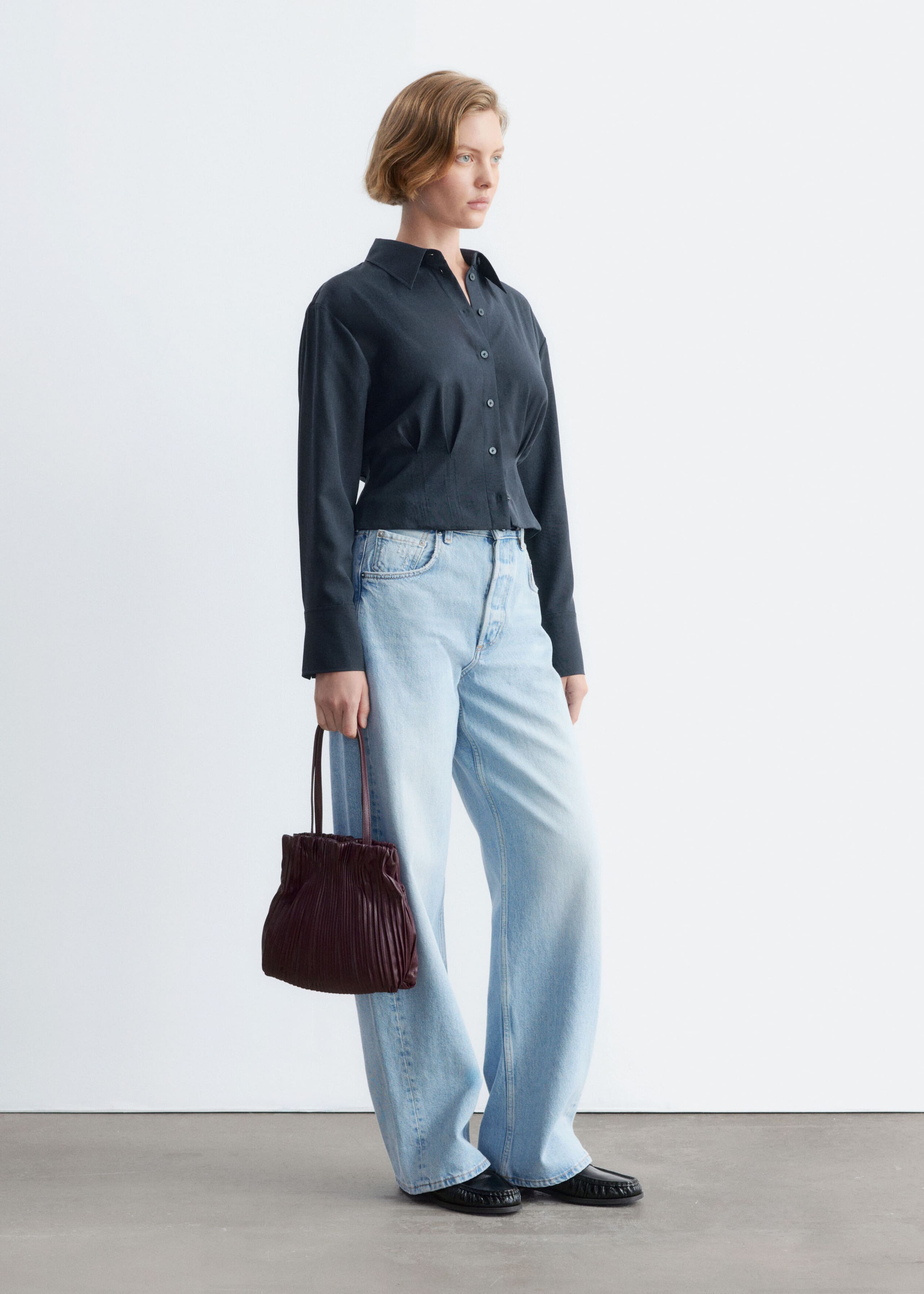 Overhemd met geplooide taille - Donkerblauw - Lookbook