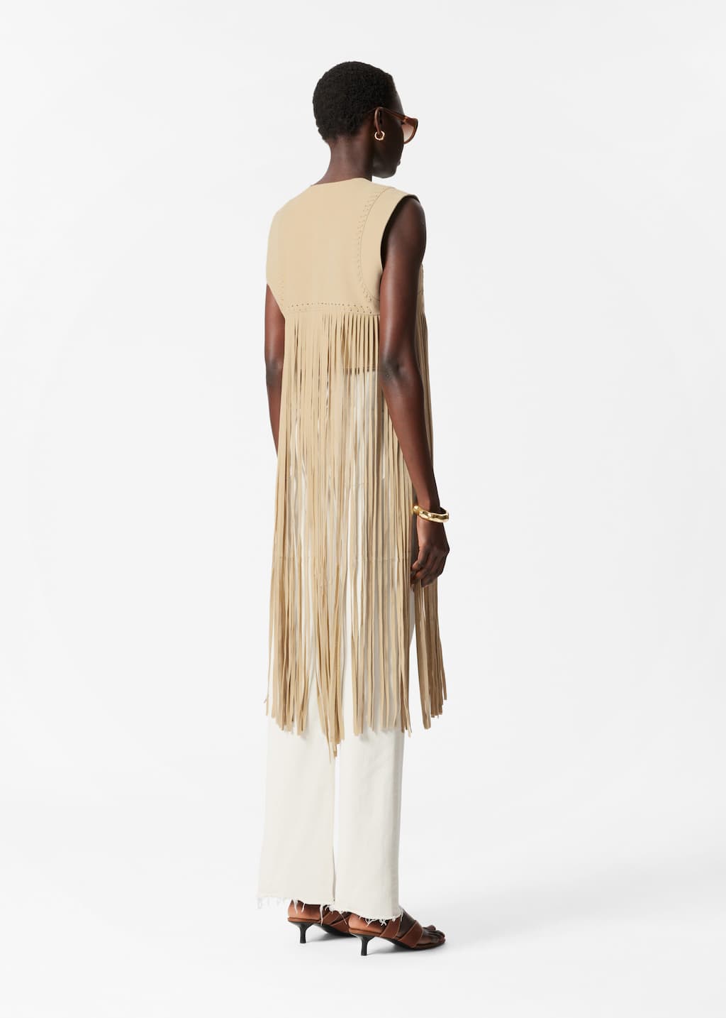 Débardeur en daim à franges - Beige - Lookbook