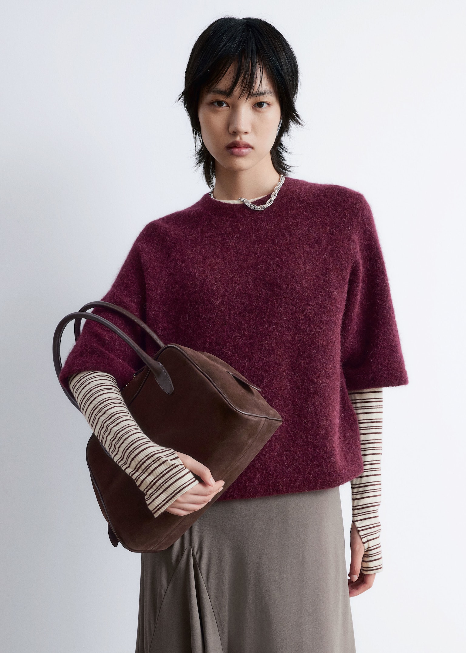Alpaca-Blend Knitted Top - Burgundy/Red/Oatmeal/Grey/Mole/Dusty Blue/Black - 6