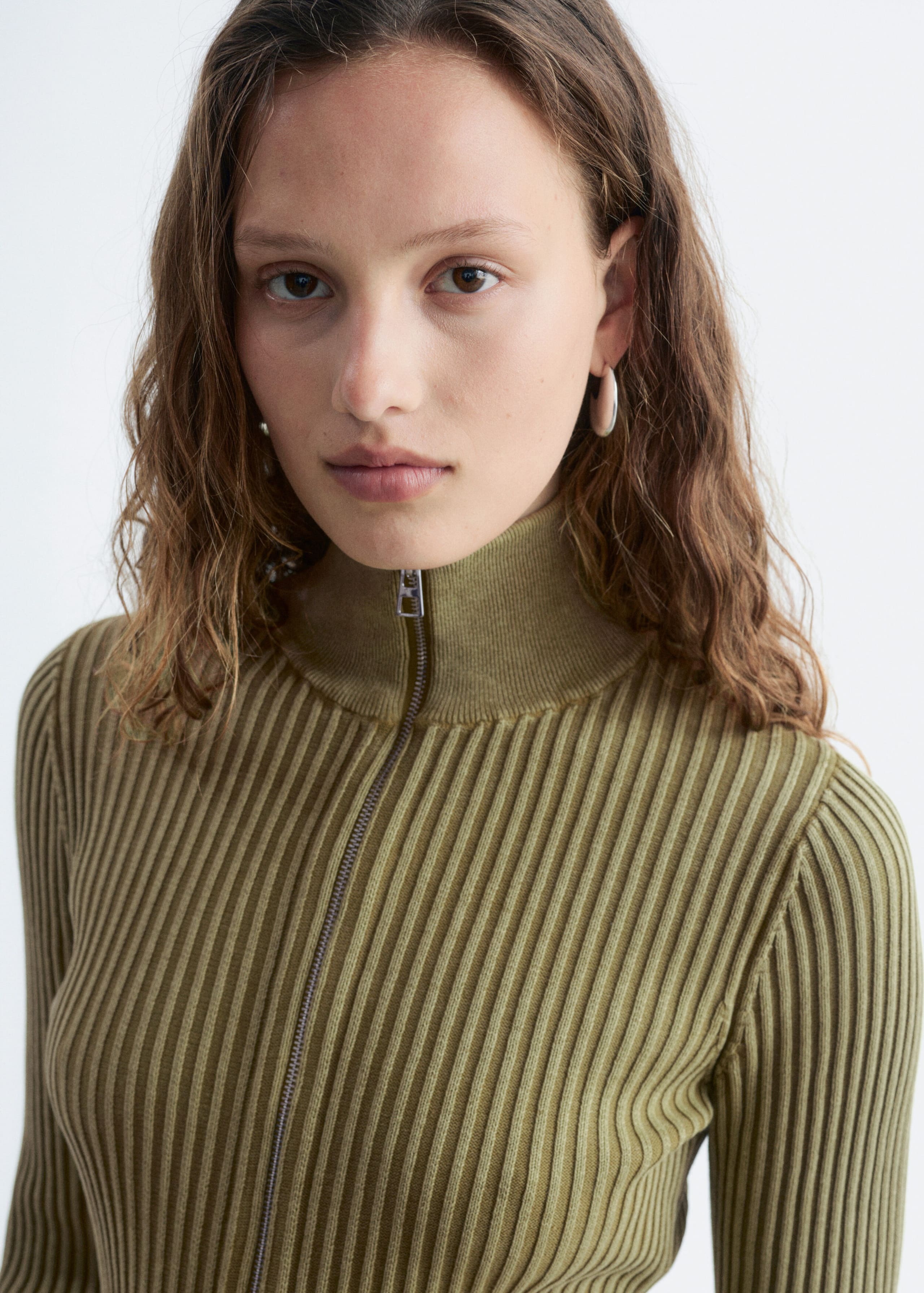 Zip-Up Turtleneck Cardigan - Dusty Blue - Lookbook