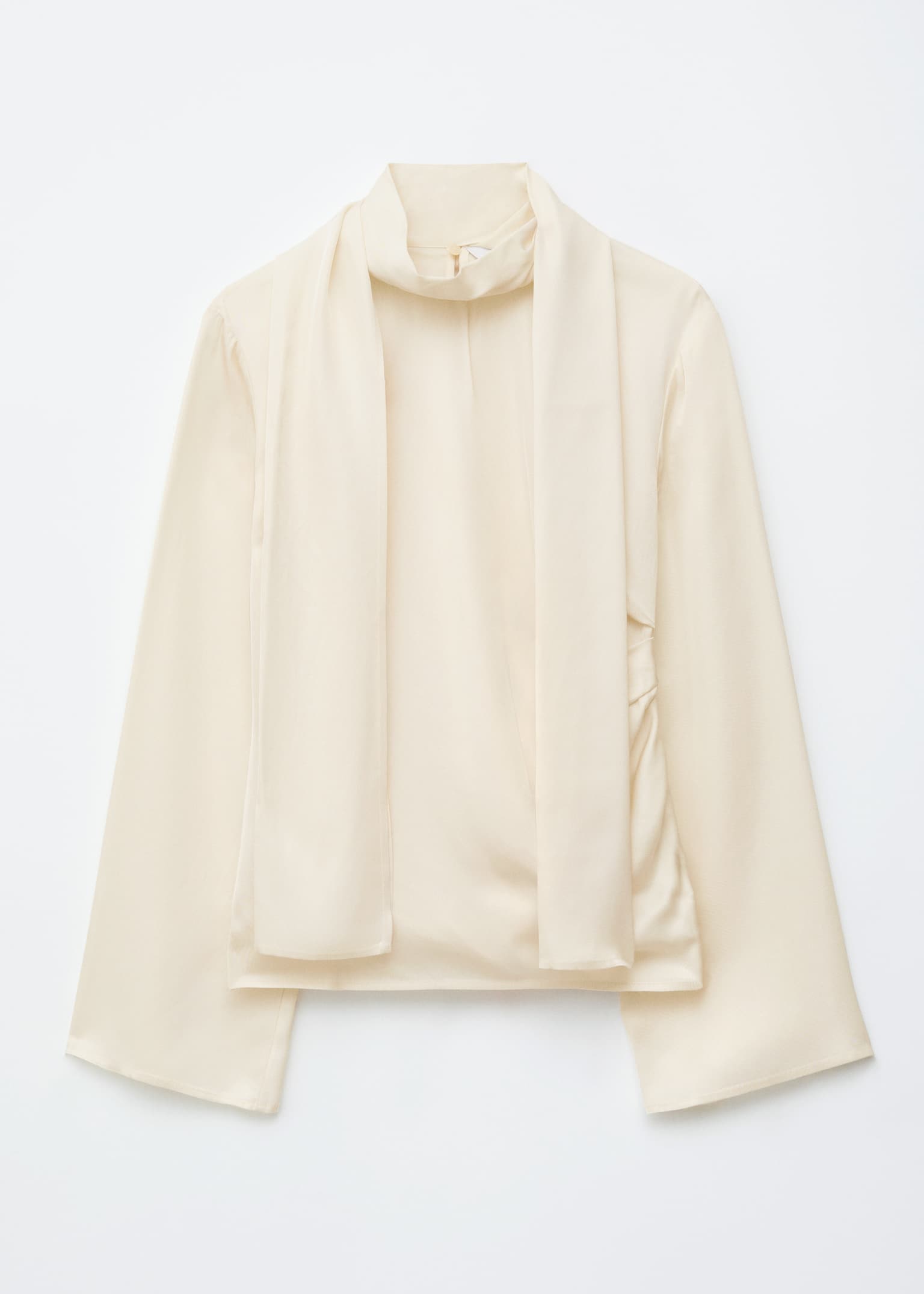 Satinbluse med tørklæde - Beige/Sort - 2