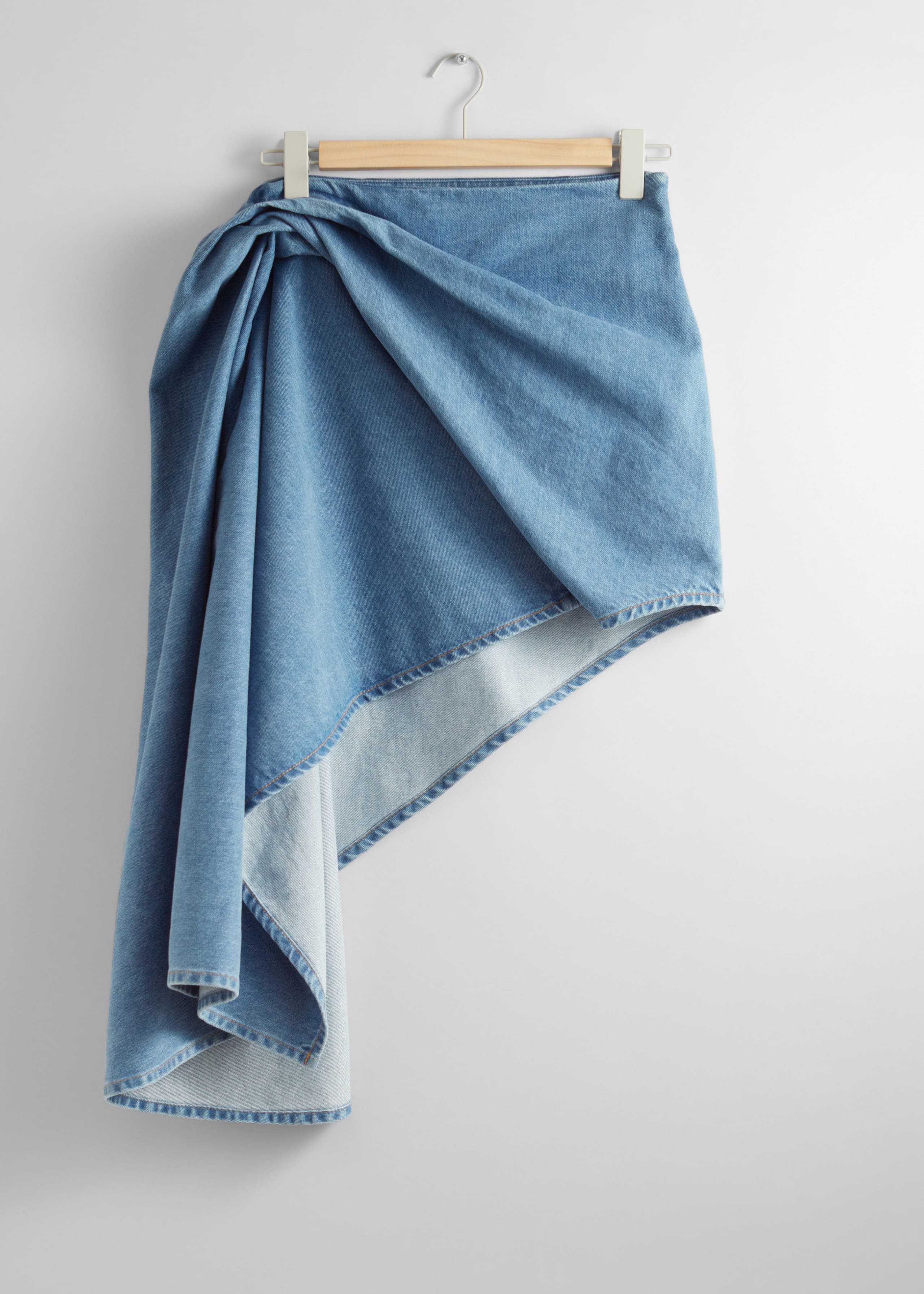 Draped Asymmetric Denim Skirt - Light Blue - Still Life
