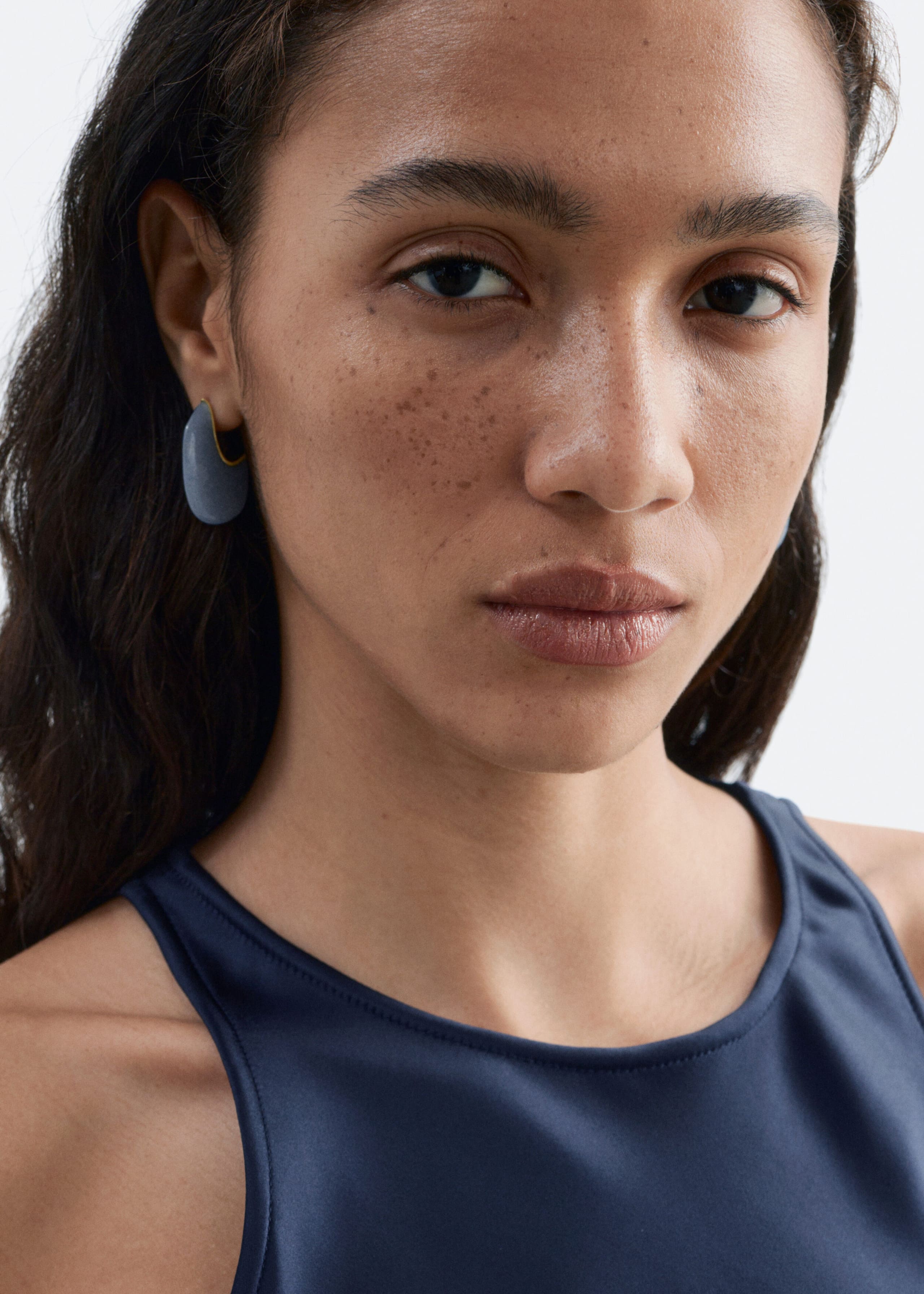 Aventurine Quartz Half-Hoop Earrings - Gold/Light Blue - Still Life