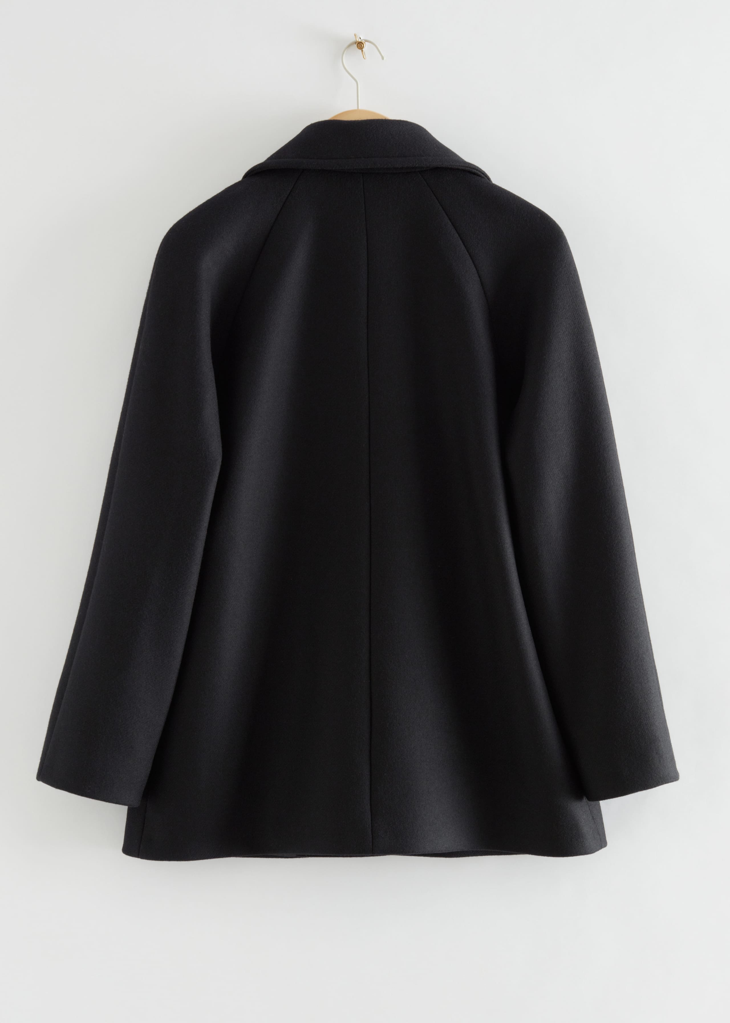 Double-Breasted Wool Pea Coat - Black - Still Life