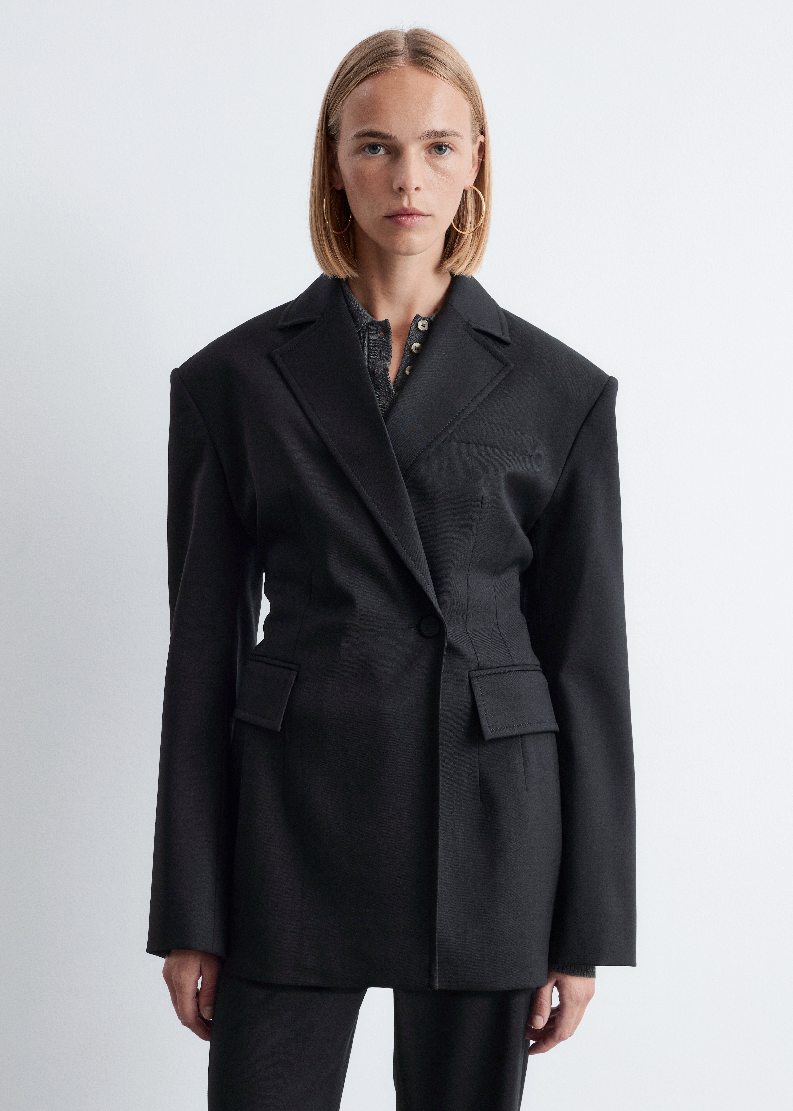 Double-Breasted Wool Blazer - Svart/Mörkbrun