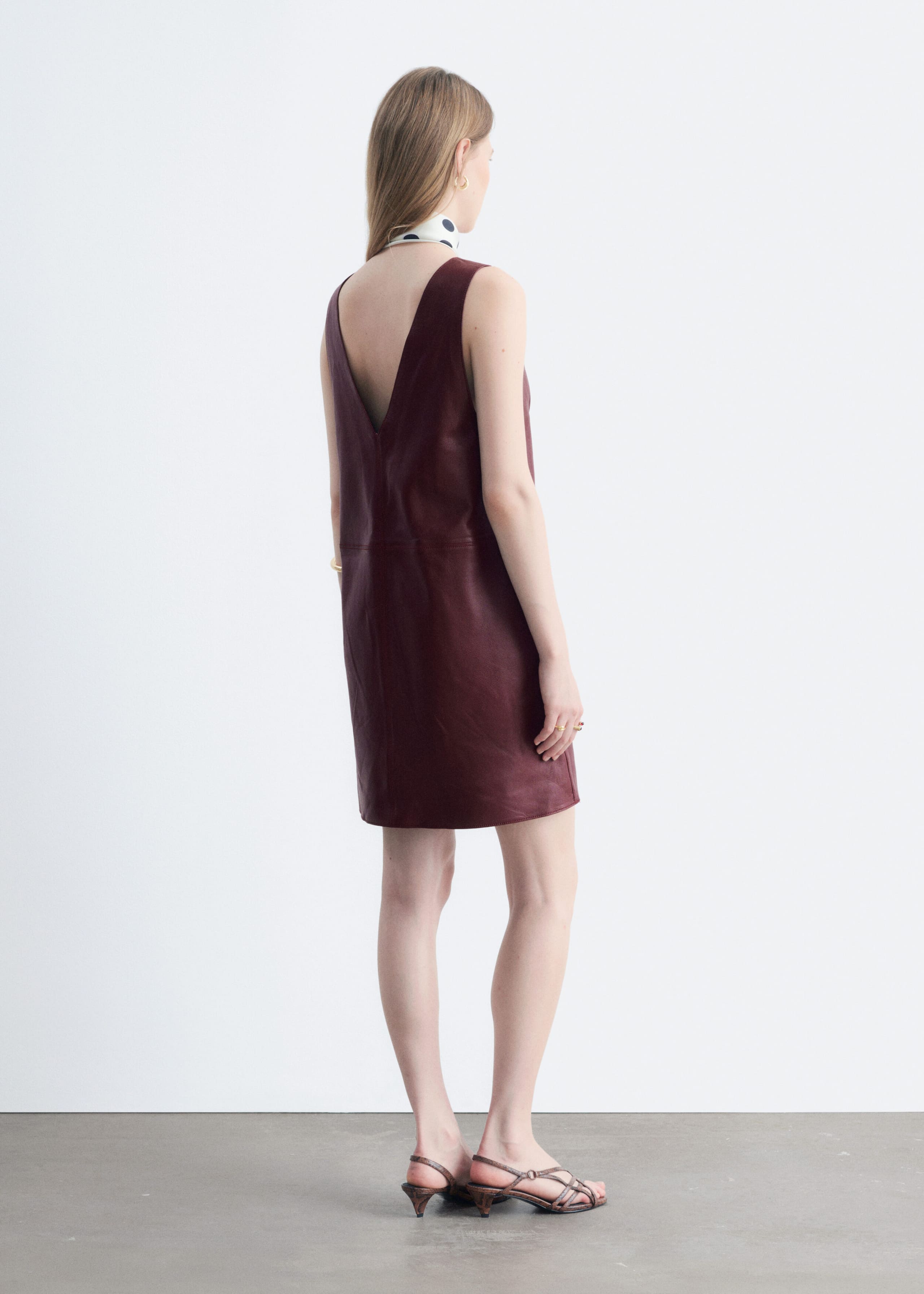 Raw-Edge Leather Dress - Dark Red - Lookbook
