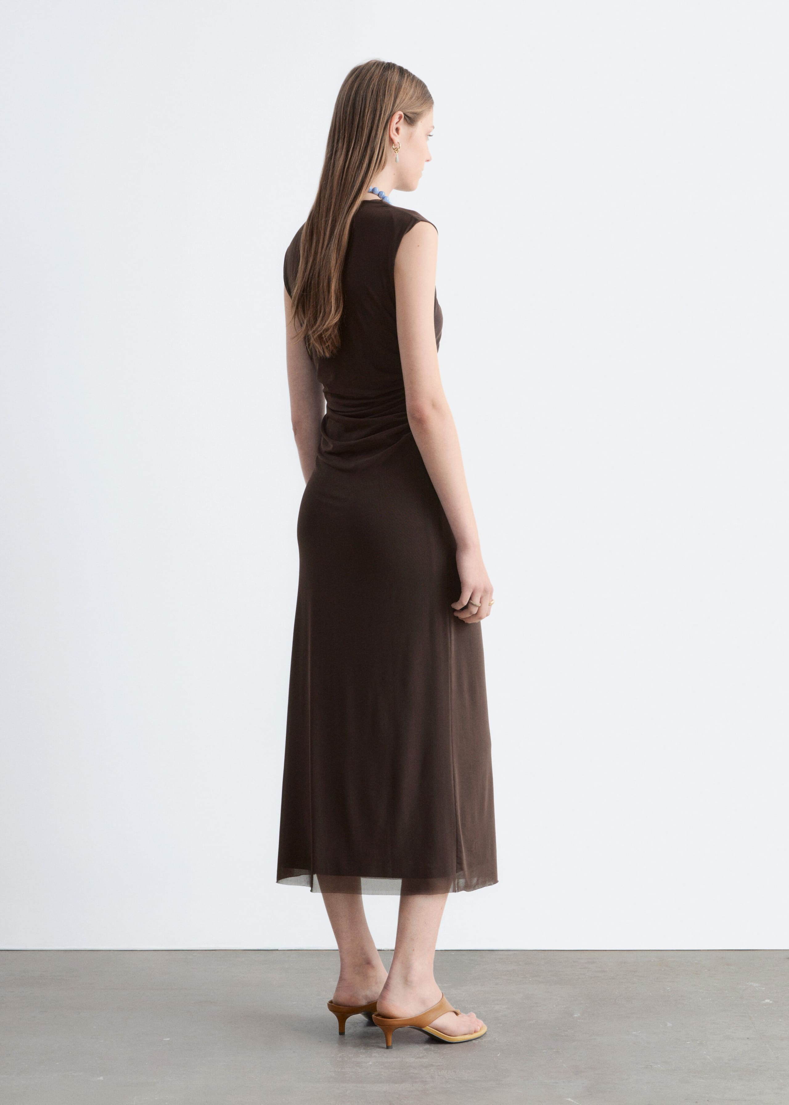 Sleeveless Draped Maxi Dress - Dark Brown - Lookbook