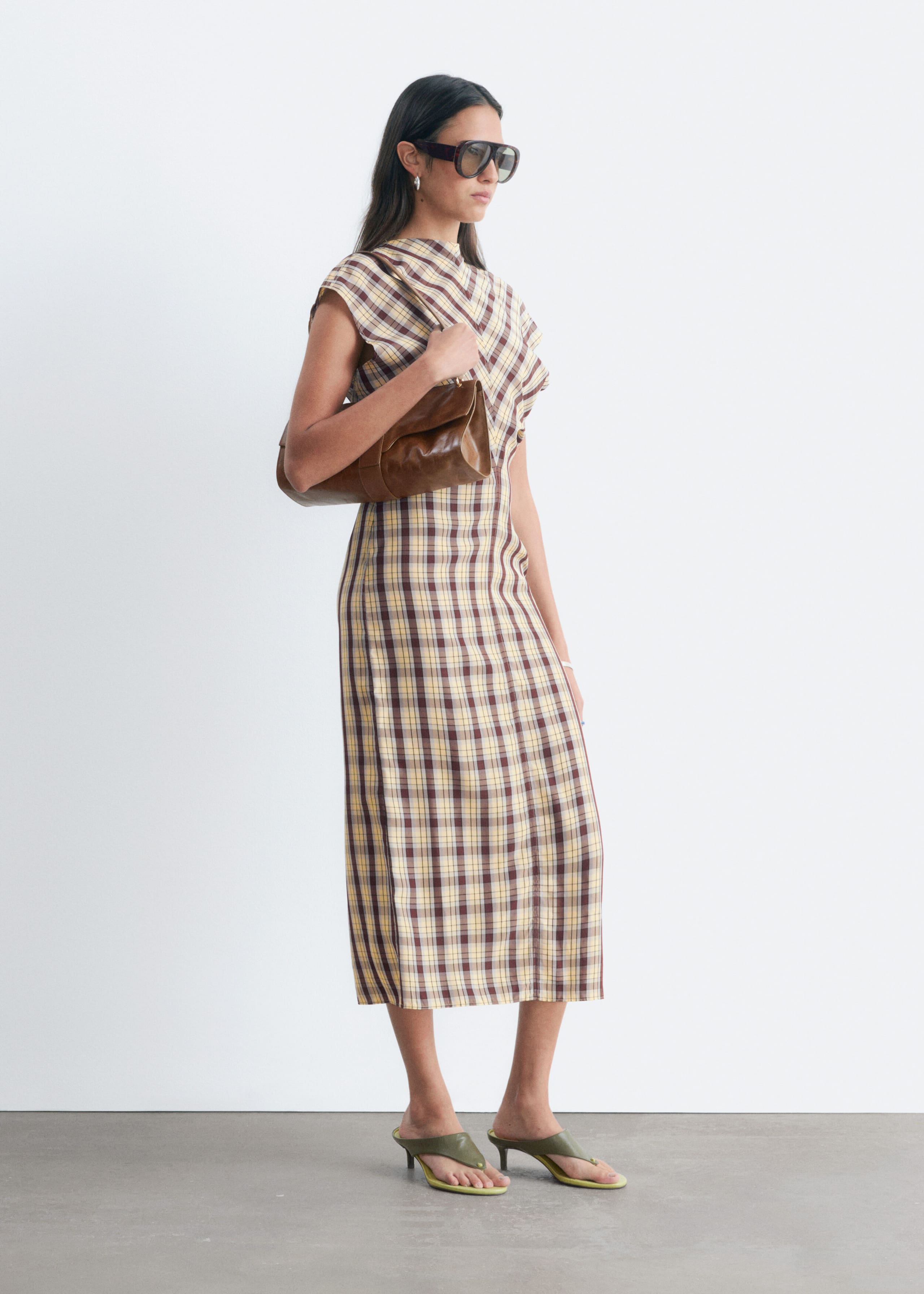 Cap Sleeve Midi Dress - Dark Red/Yellow - Lookbook