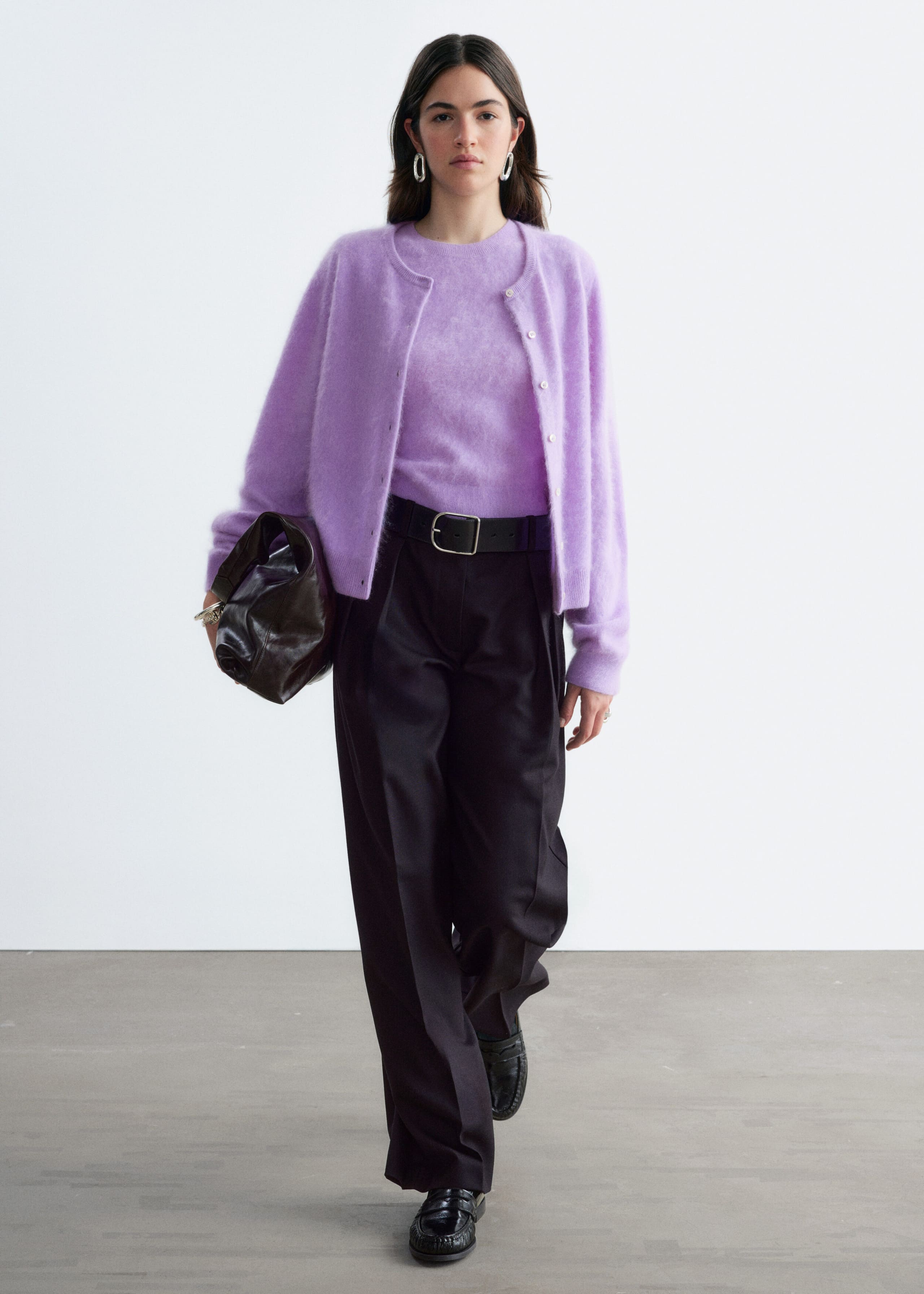 Brushed Cashmere Cardigan - Grey - Lookbook