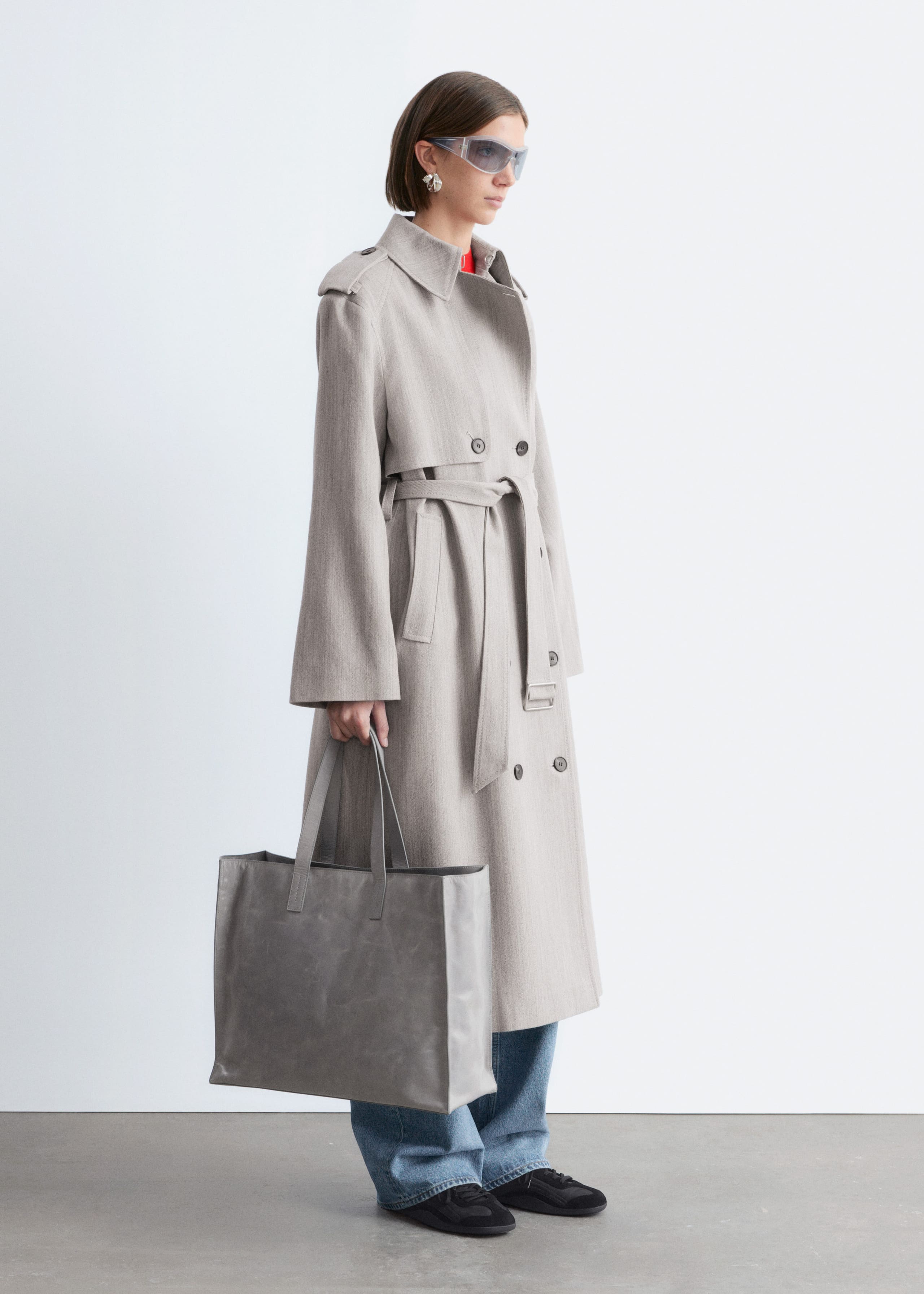 Image of Wool Tie-Belt Trench Coat