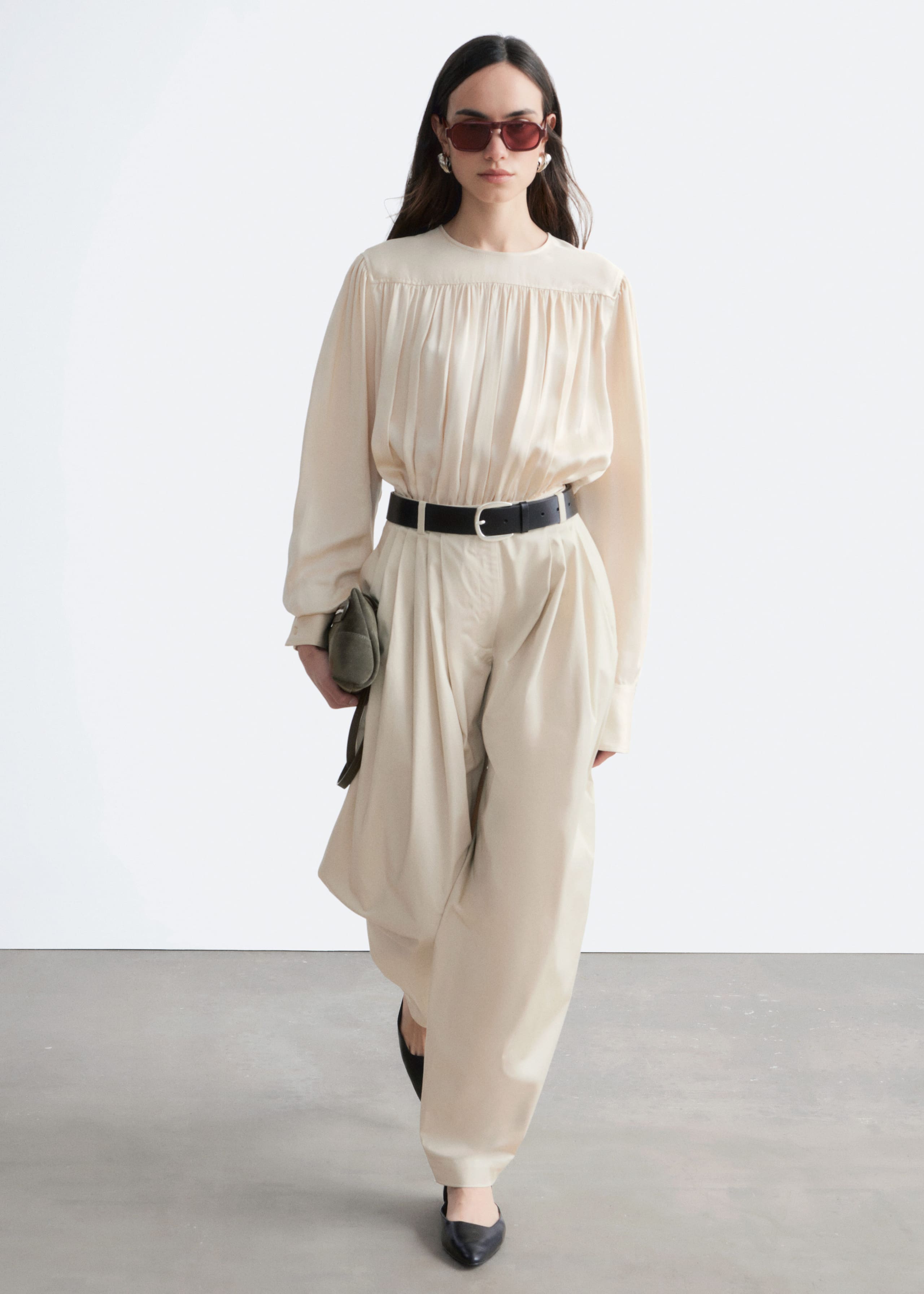 Image of Barrel-Leg Pleated Trousers