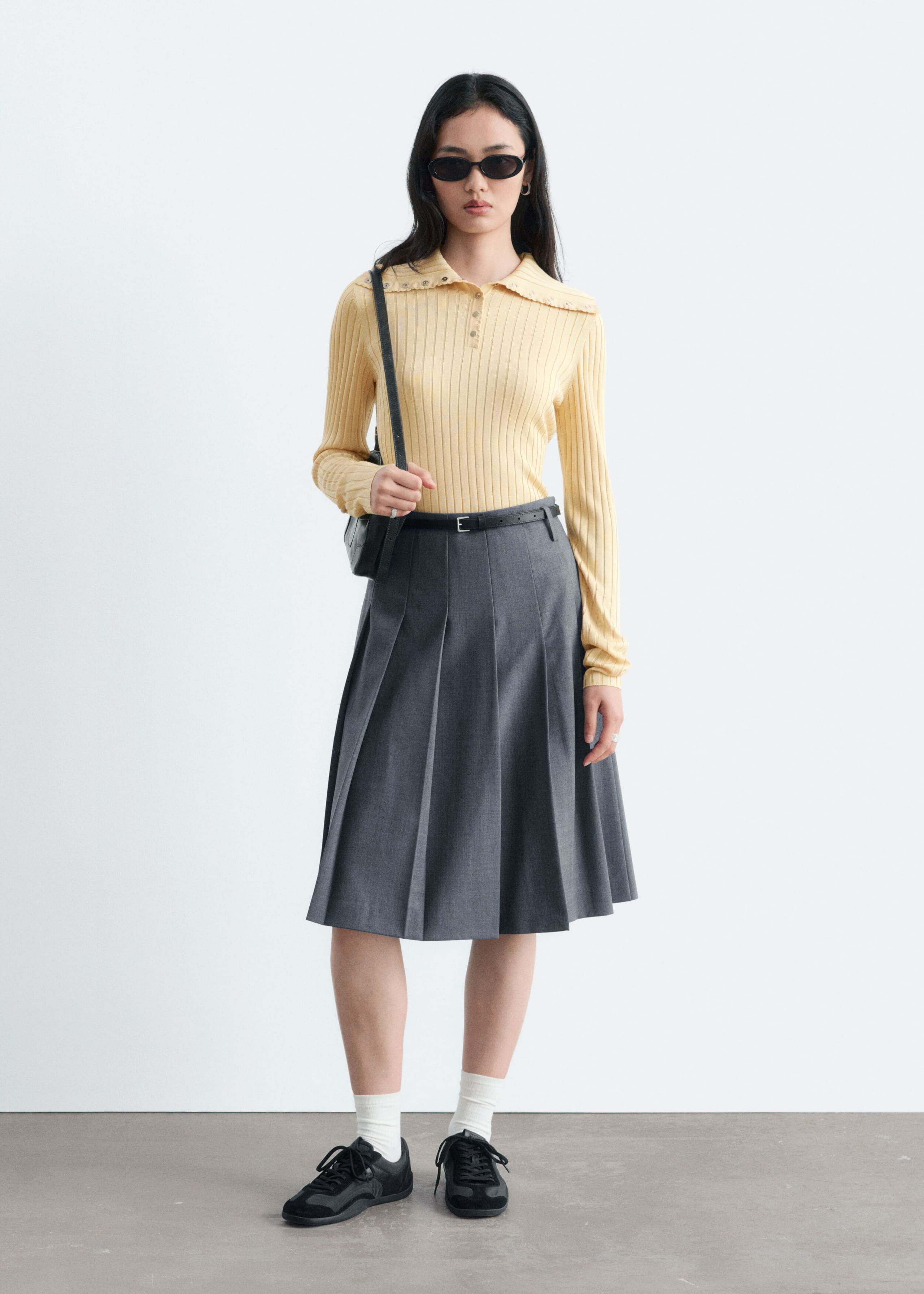 Scalloped Collar Top - Black - Lookbook