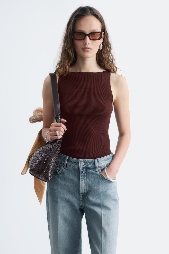 Rippstrick-Tanktop - Dunkelbraun/Weiß/Schwarz gestreift/Rosa/Rot - 1