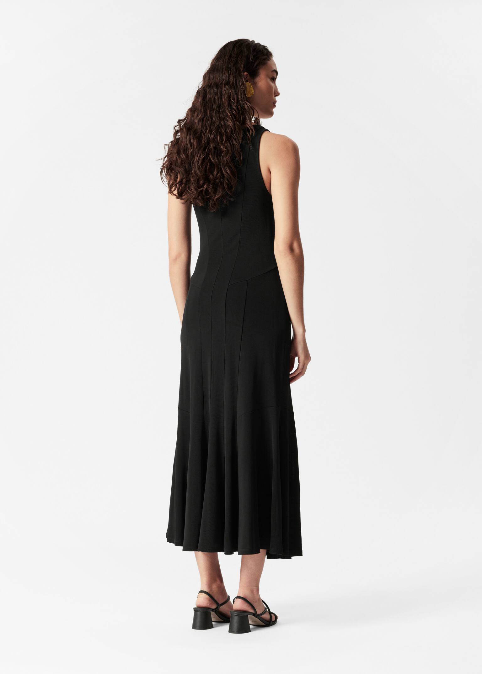 Robe longue à coutures surpiquées - Noir - 5