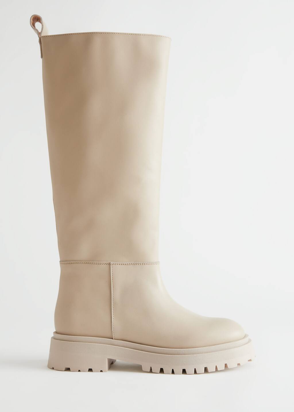 Chunky Sole Tall Leather Boots - Beige - Bodegón