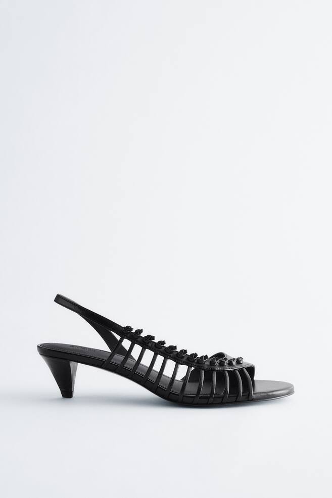 Strappy Leather Sandals - Black - 1