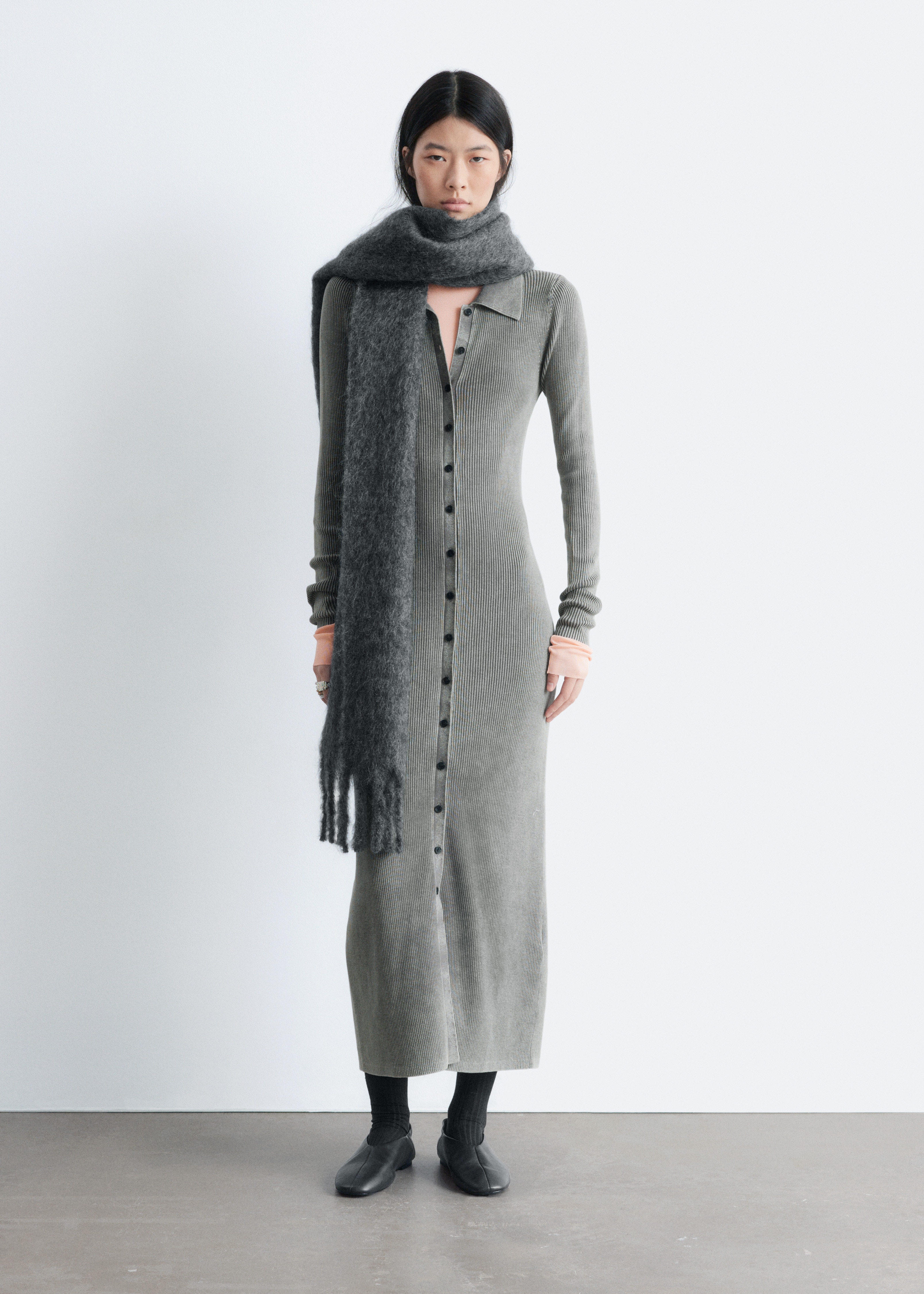 Midi-Hemdblusenkleid aus Jersey - Grau