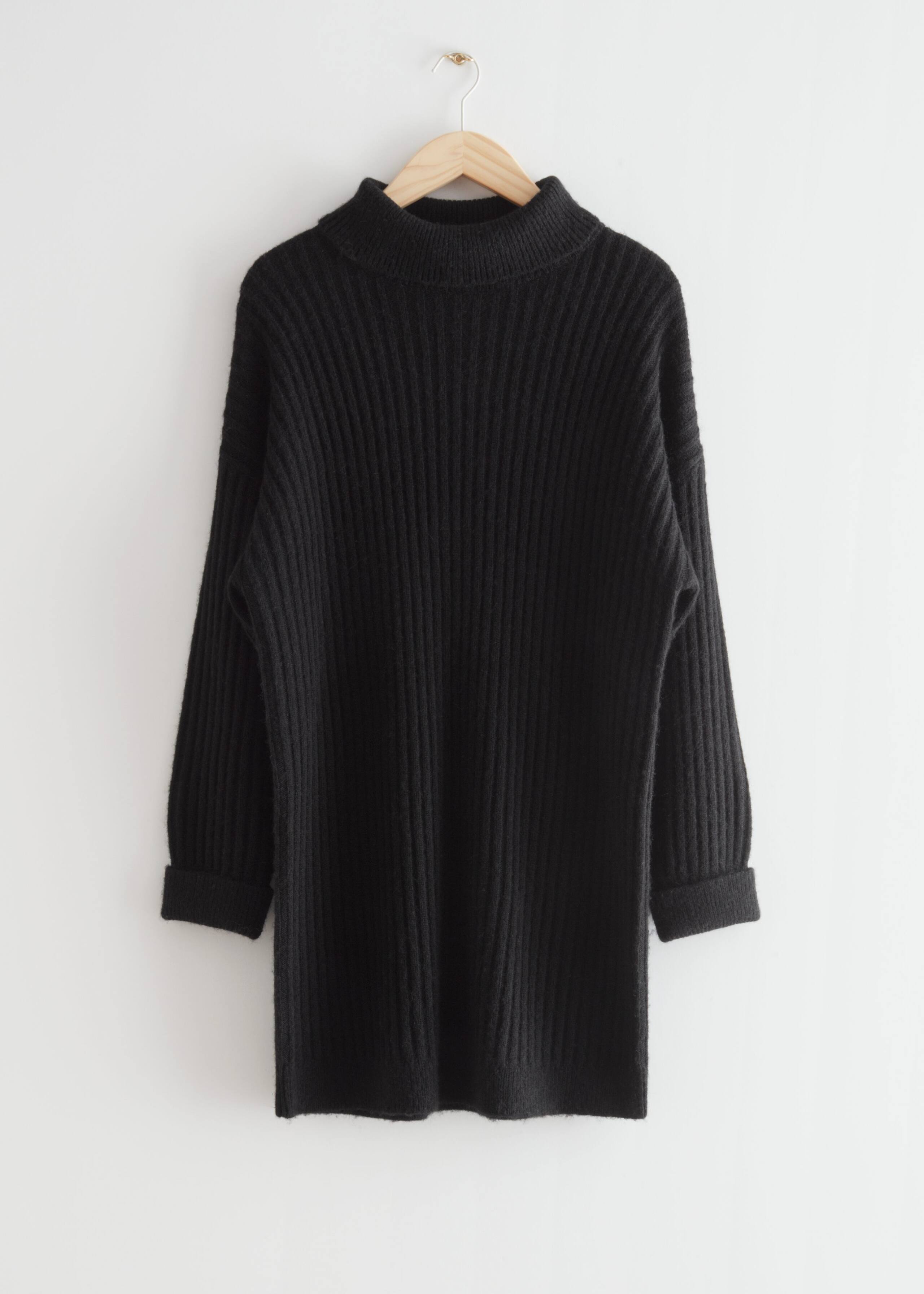 Turtleneck Mini Knit Dress - Black - Natura morta