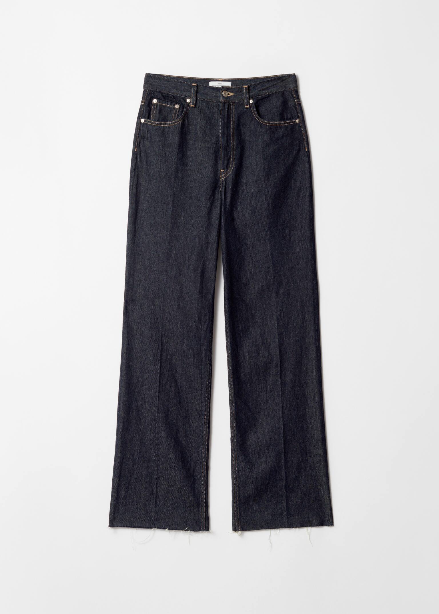 Jeansy z wysoką talią i prostymi nogawkami - Ciemnoniebieski - 1