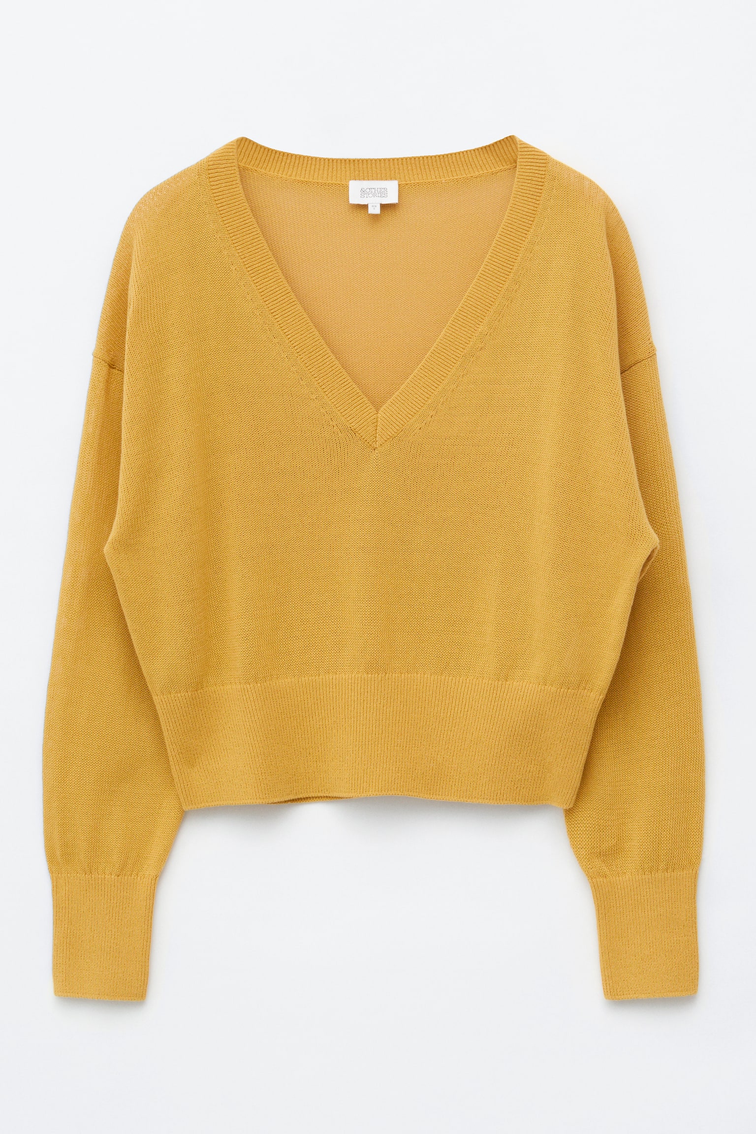V-Neck Cotton Jumper - חרדל - 1