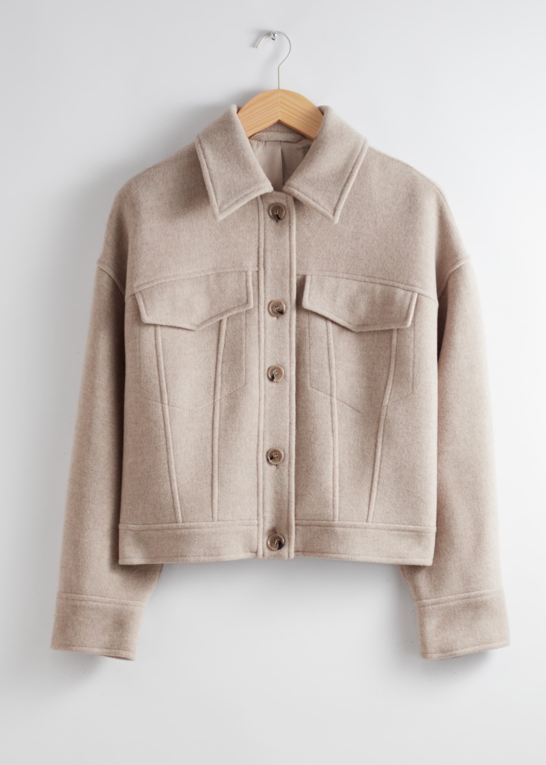 Näytä suurempi kuva: Villakangastakki kääntökauluksella - Beige - NAISET | H&M FI 1
