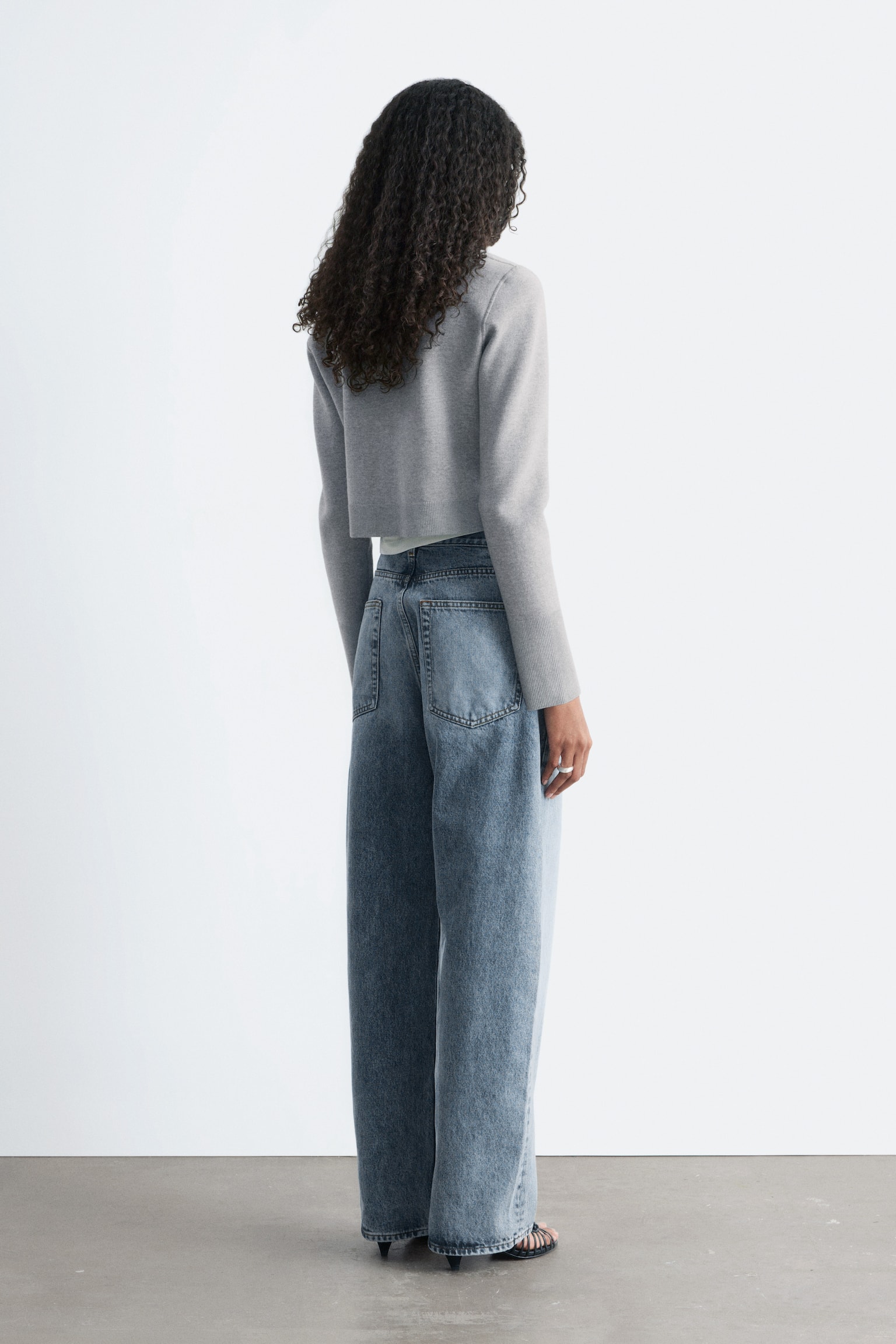 Zkrácený oboustranný kardigan - Šedá/tyrkysová - 3