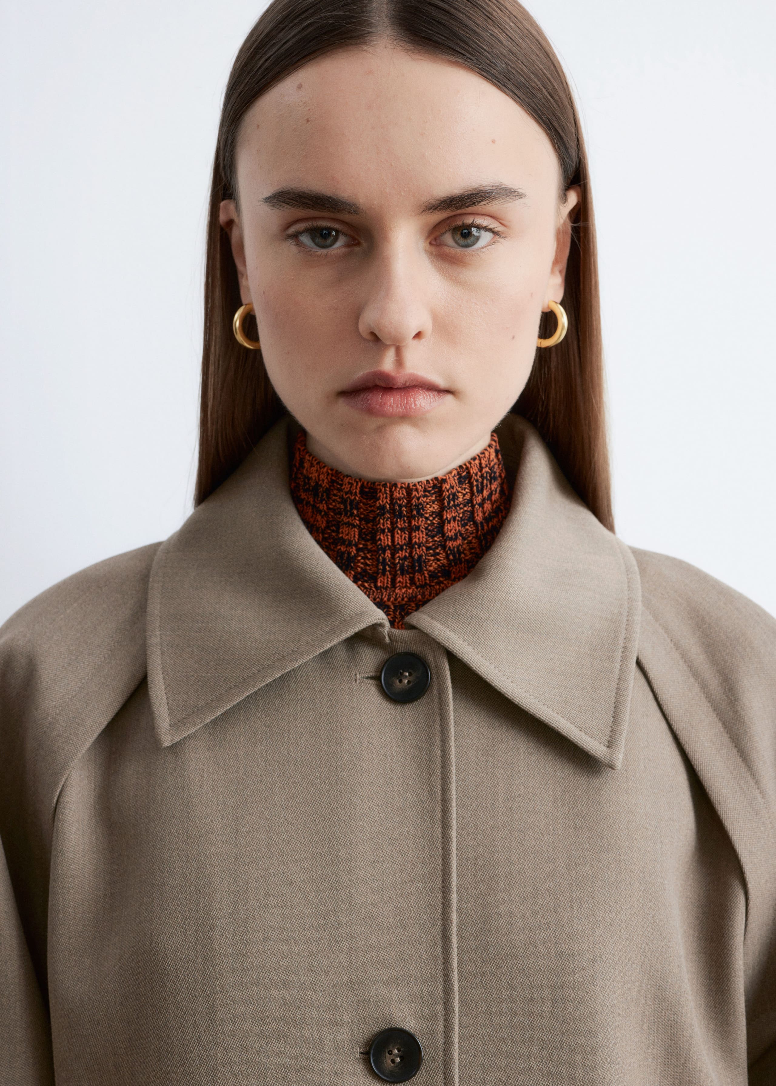 Knitted Sleeveless Turtleneck Top - Orange/Black - Lookbook