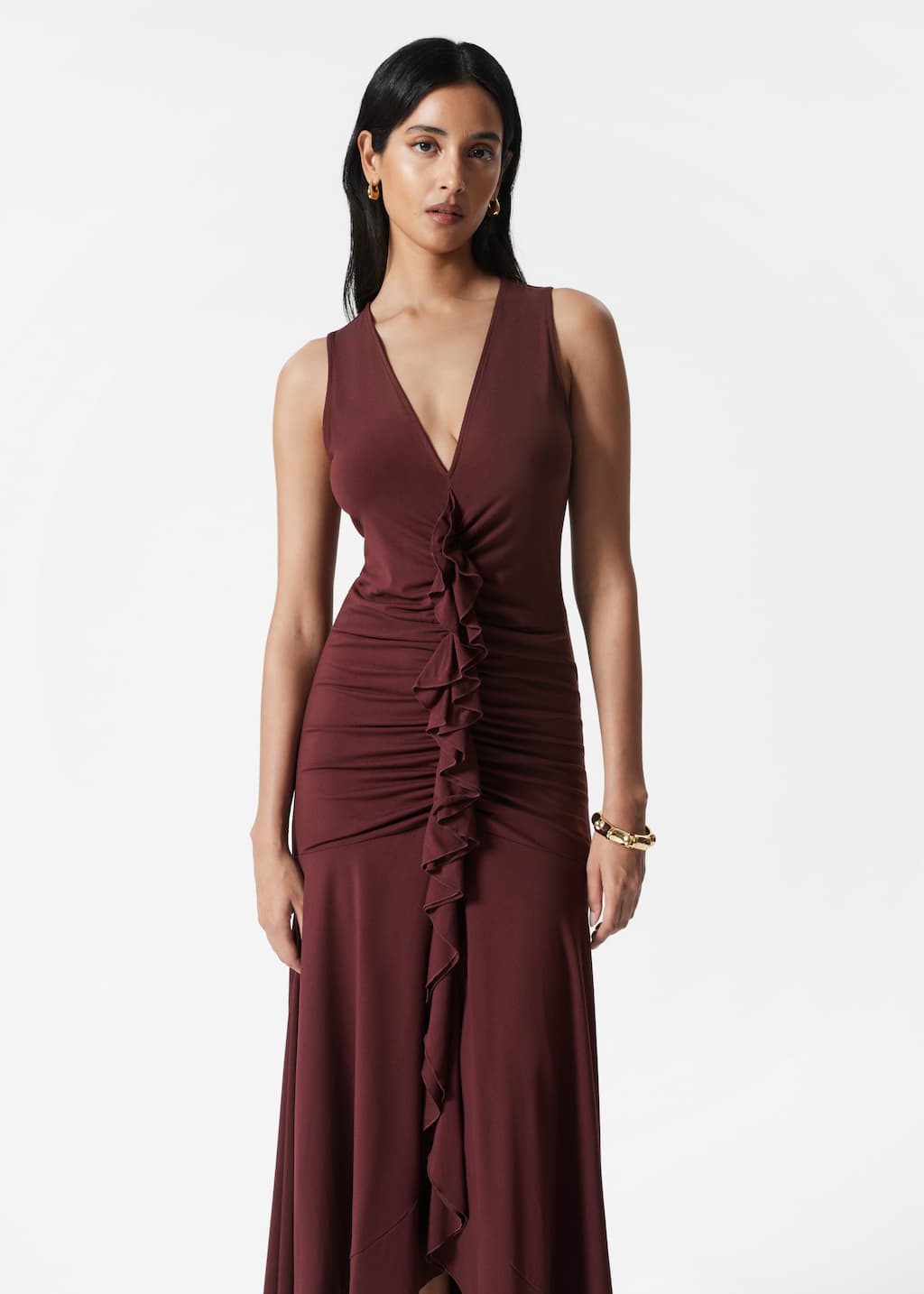 Image of V-Neck Ruffle Maxi Dress