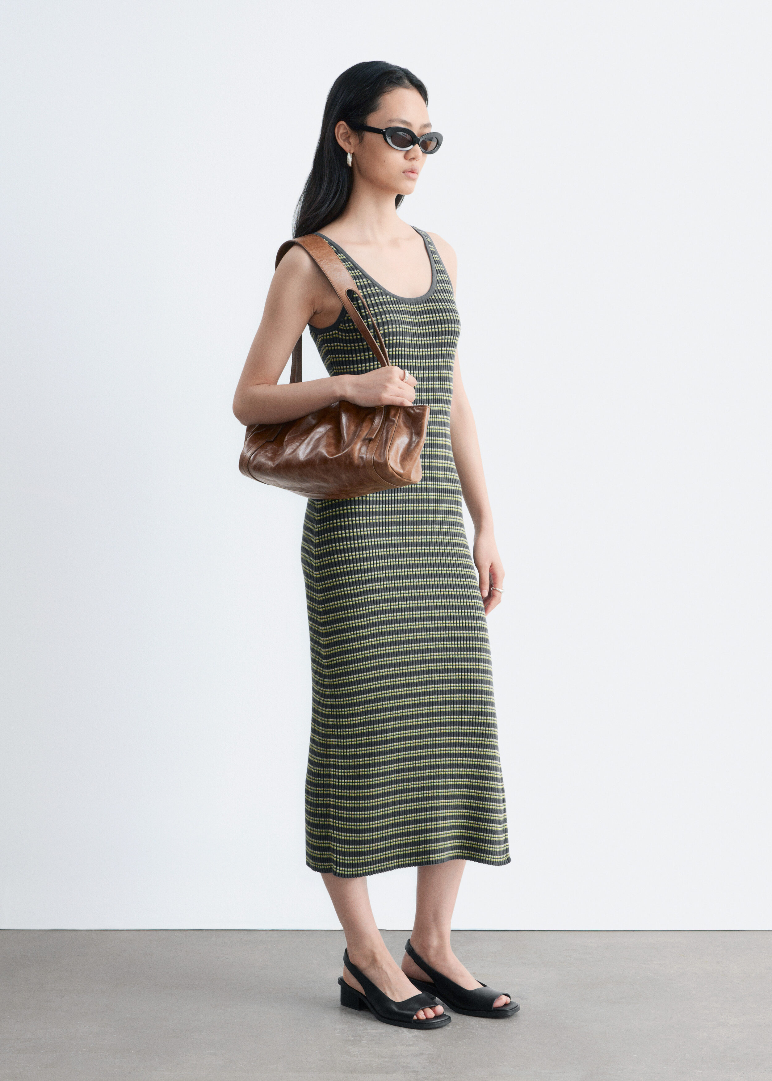 Striped Rib-Knit Midi Dress - Dark Grey/Yellow - & Other Stories US