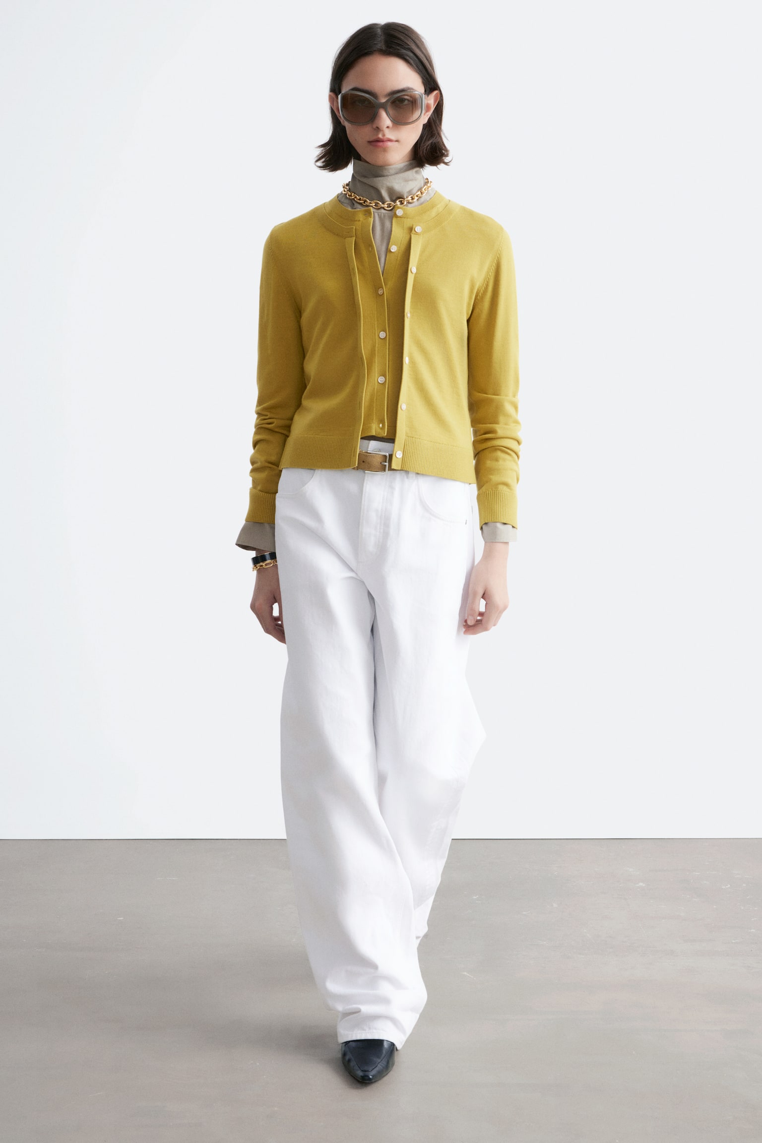 Dubbellaags vest van merinowol - Mosterdgeel/Zwart - 3