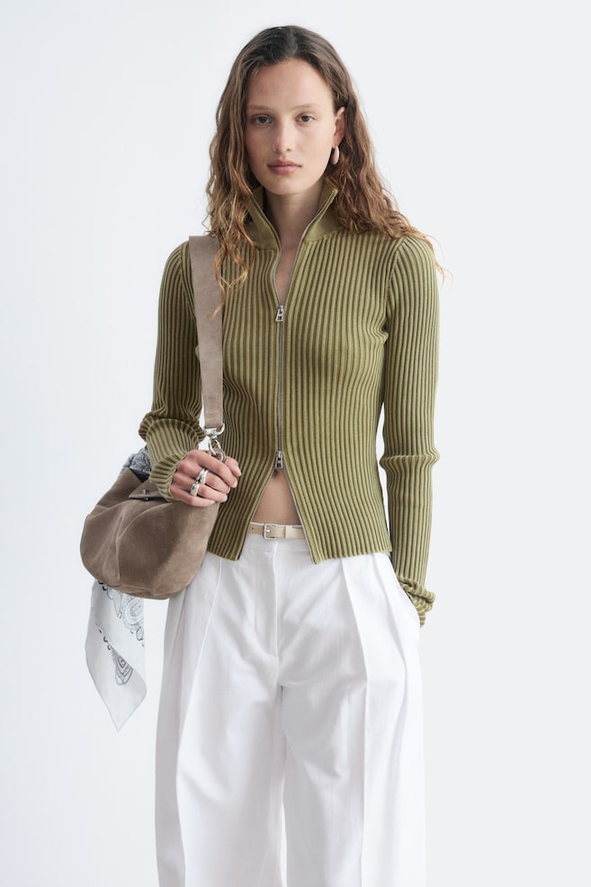 Cardigan dolcevita con zip - Verde - 1