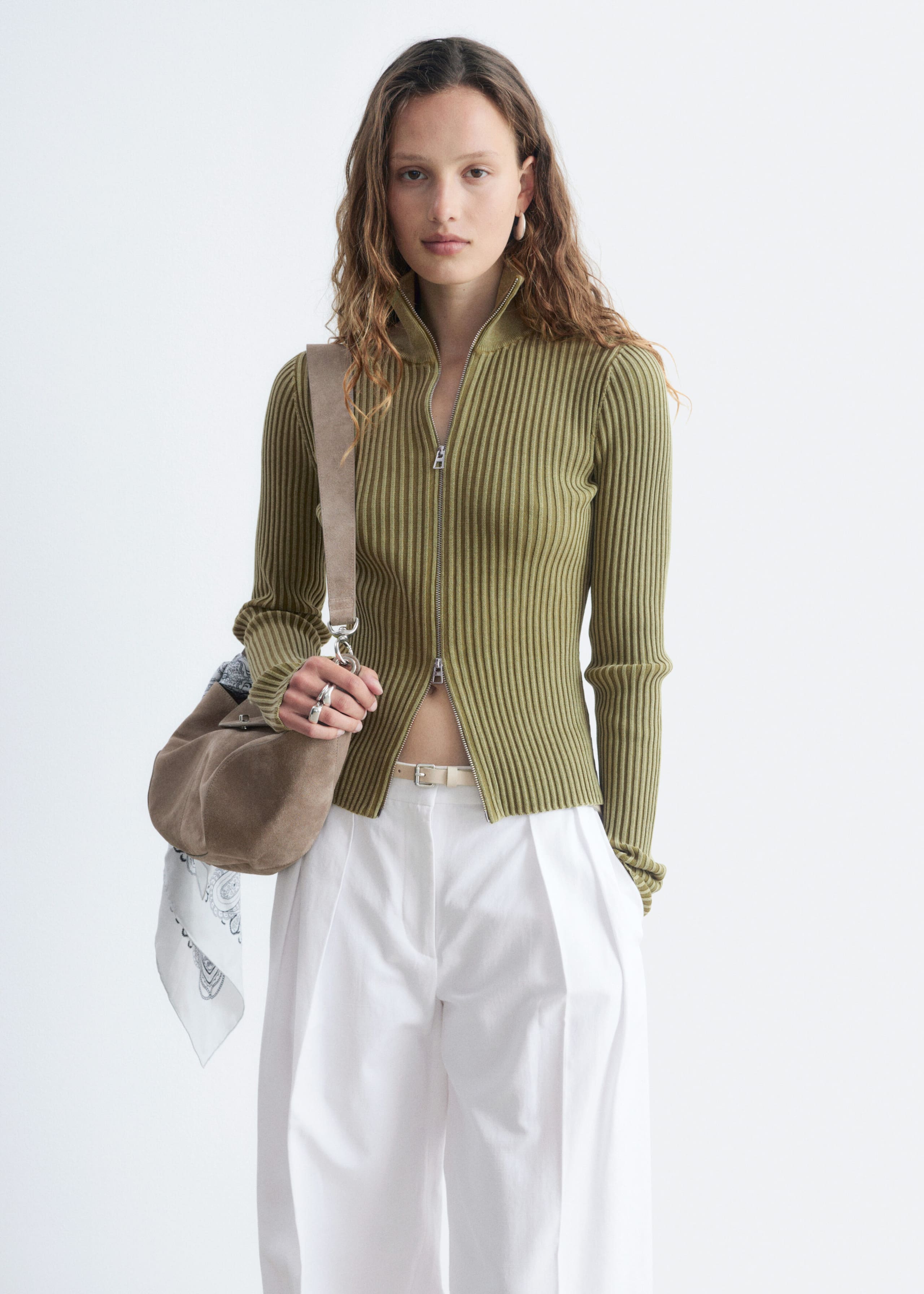 Zip-Up Turtleneck Cardigan - Dusty Blue - Lookbook